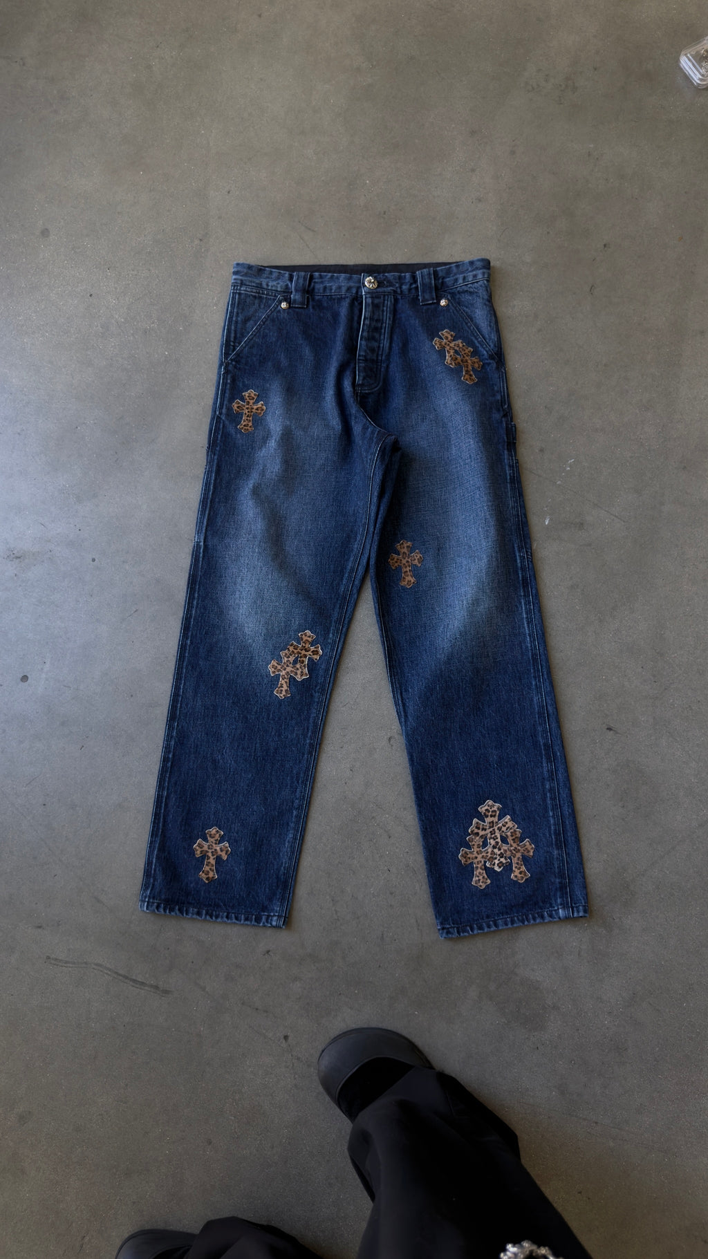 Chrome Hearts Blue Cheetah Cross Patch Jeans