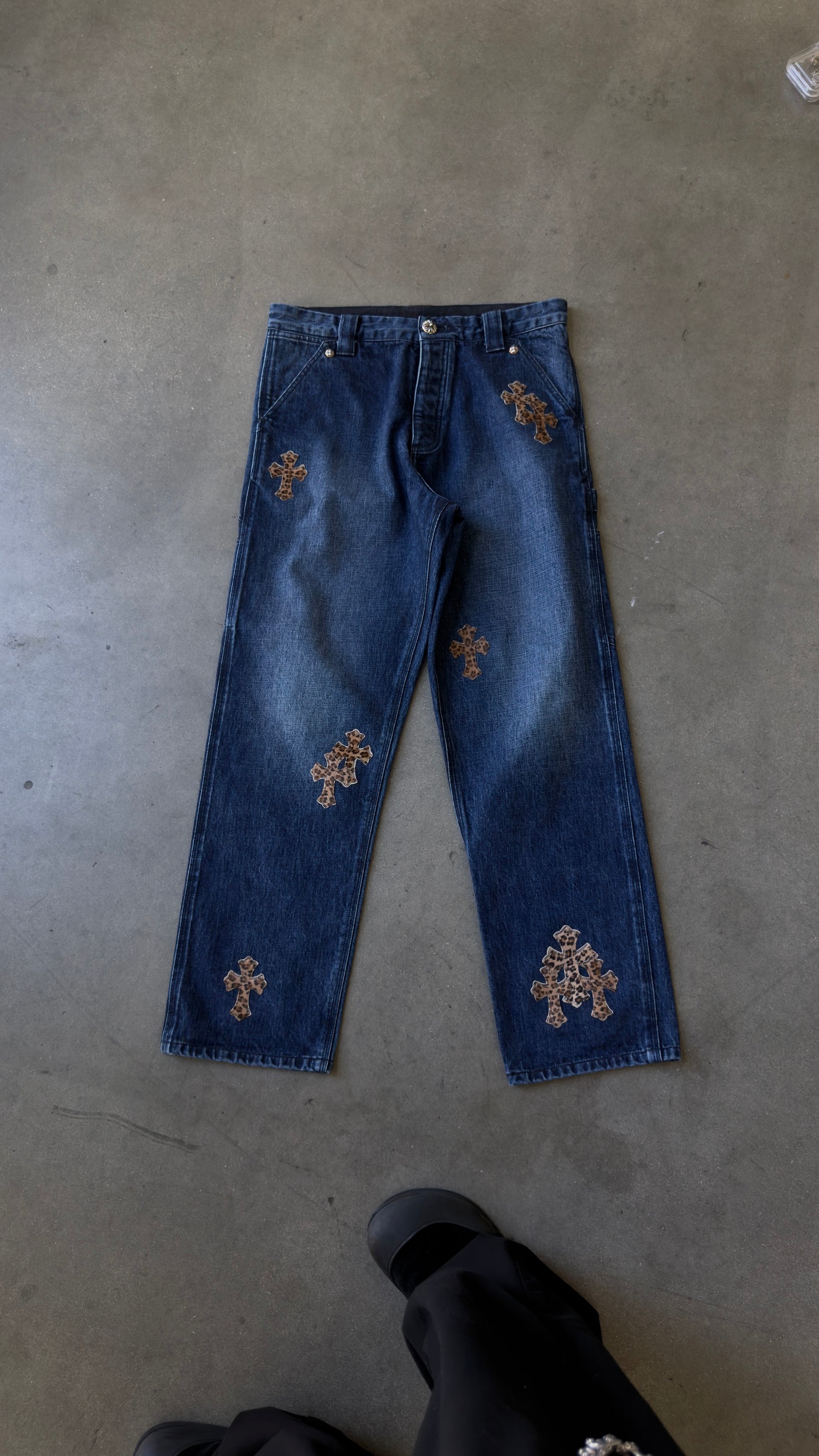 Chrome Hearts Blue Cheetah Cross Patch Jeans