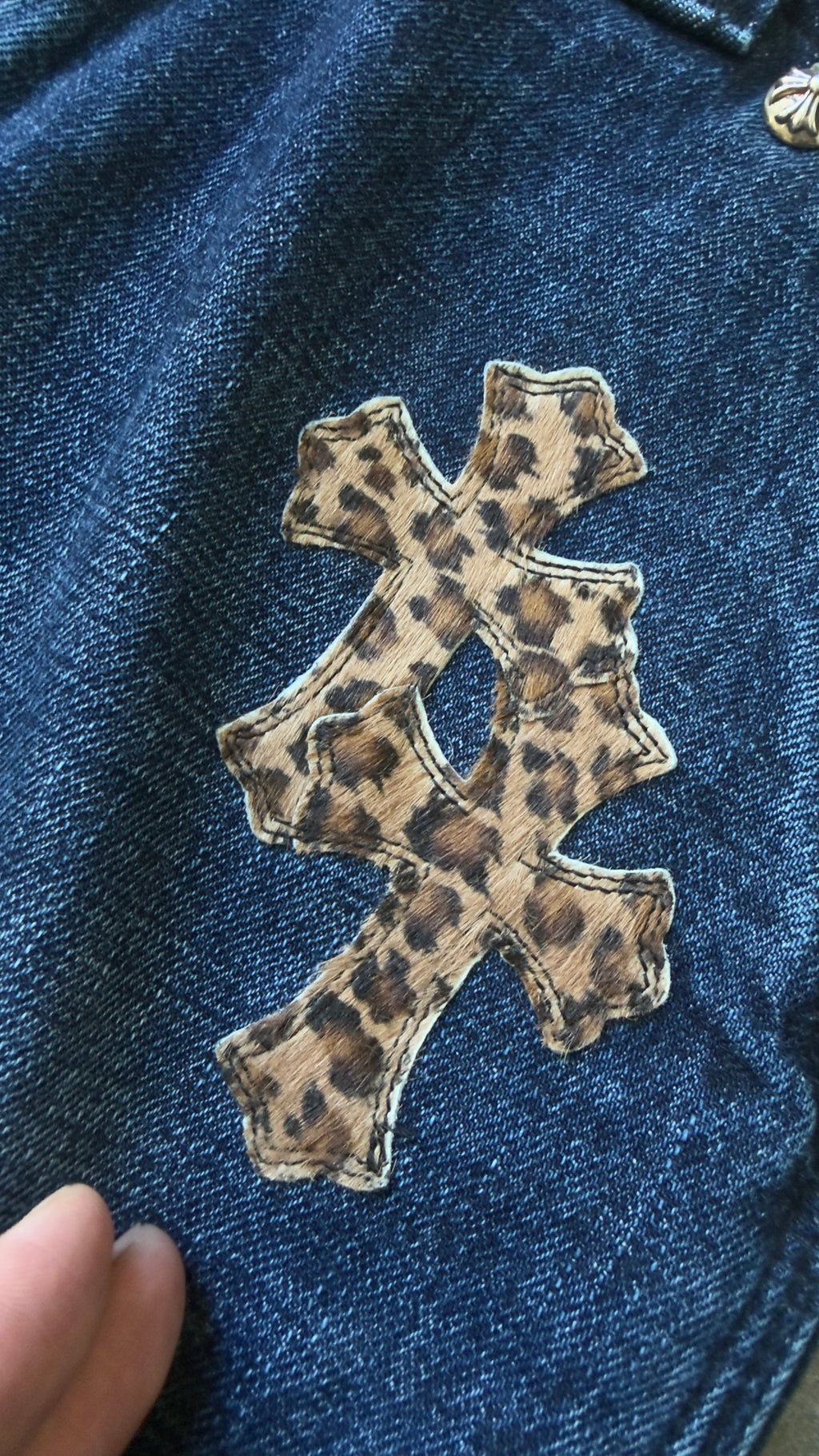 Chrome Hearts Blue Cheetah Cross Patch Jeans
