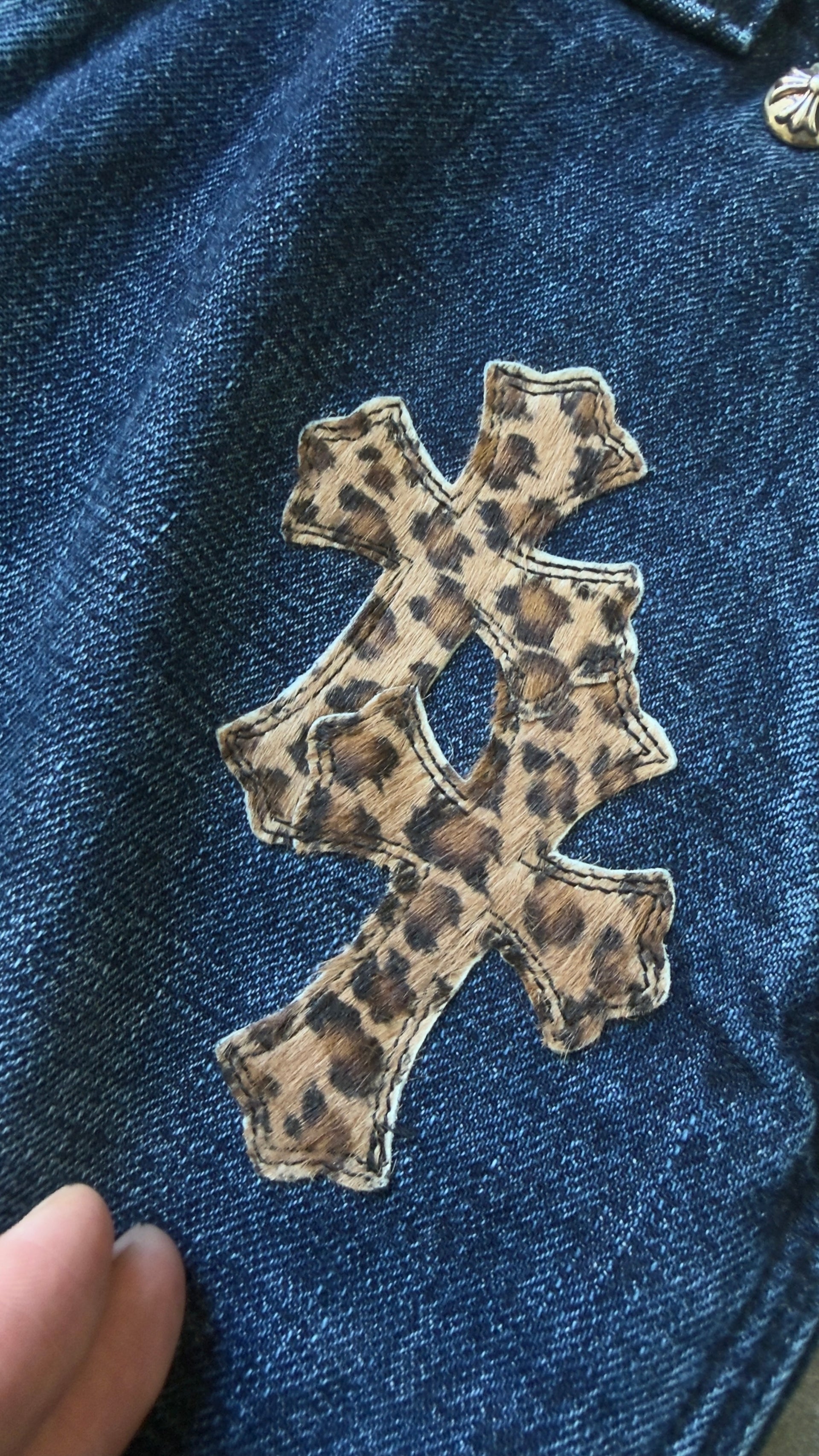 Chrome Hearts Blue Cheetah Cross Patch Jeans