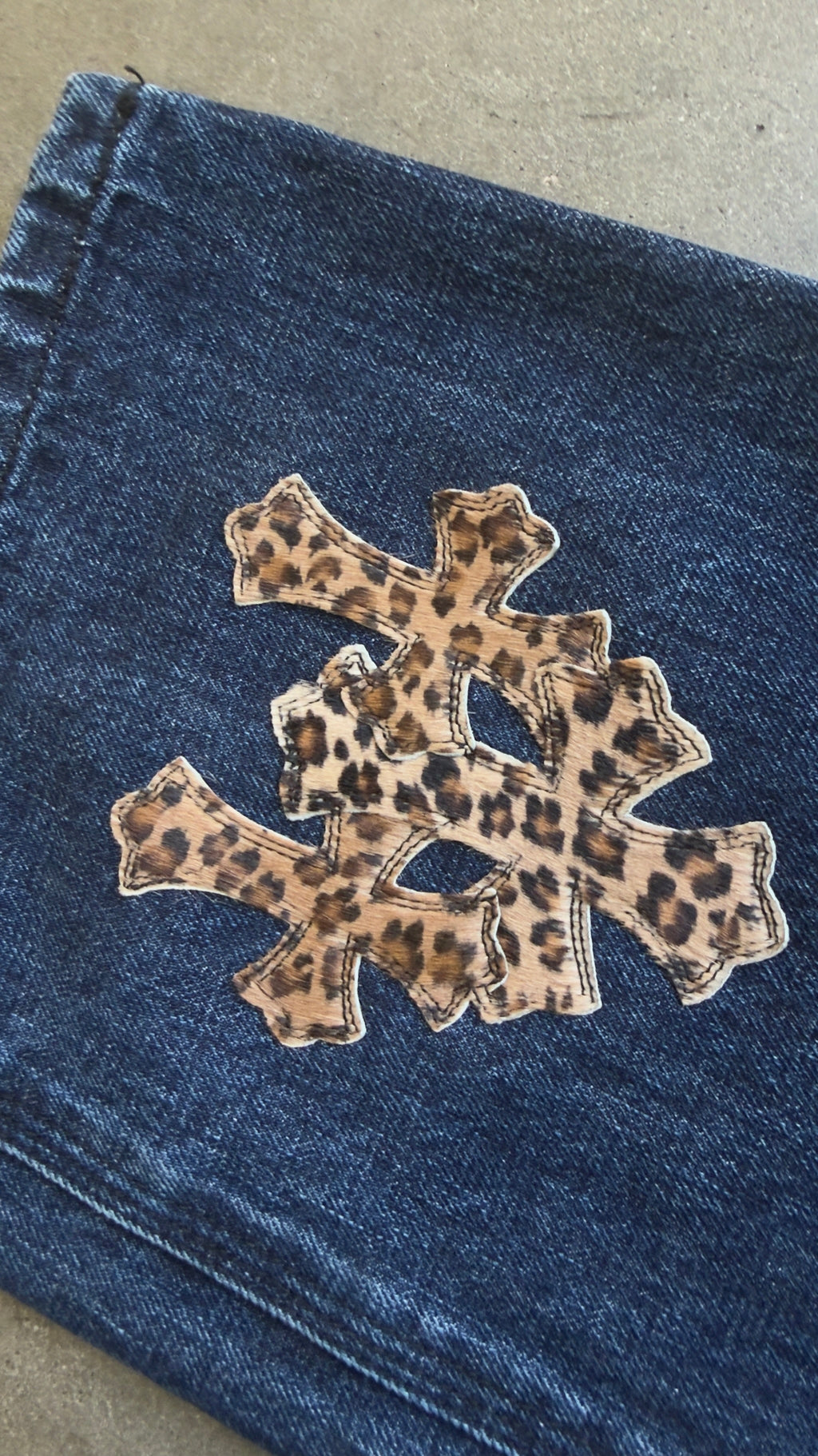 Chrome Hearts Blue Cheetah Cross Patch Jeans