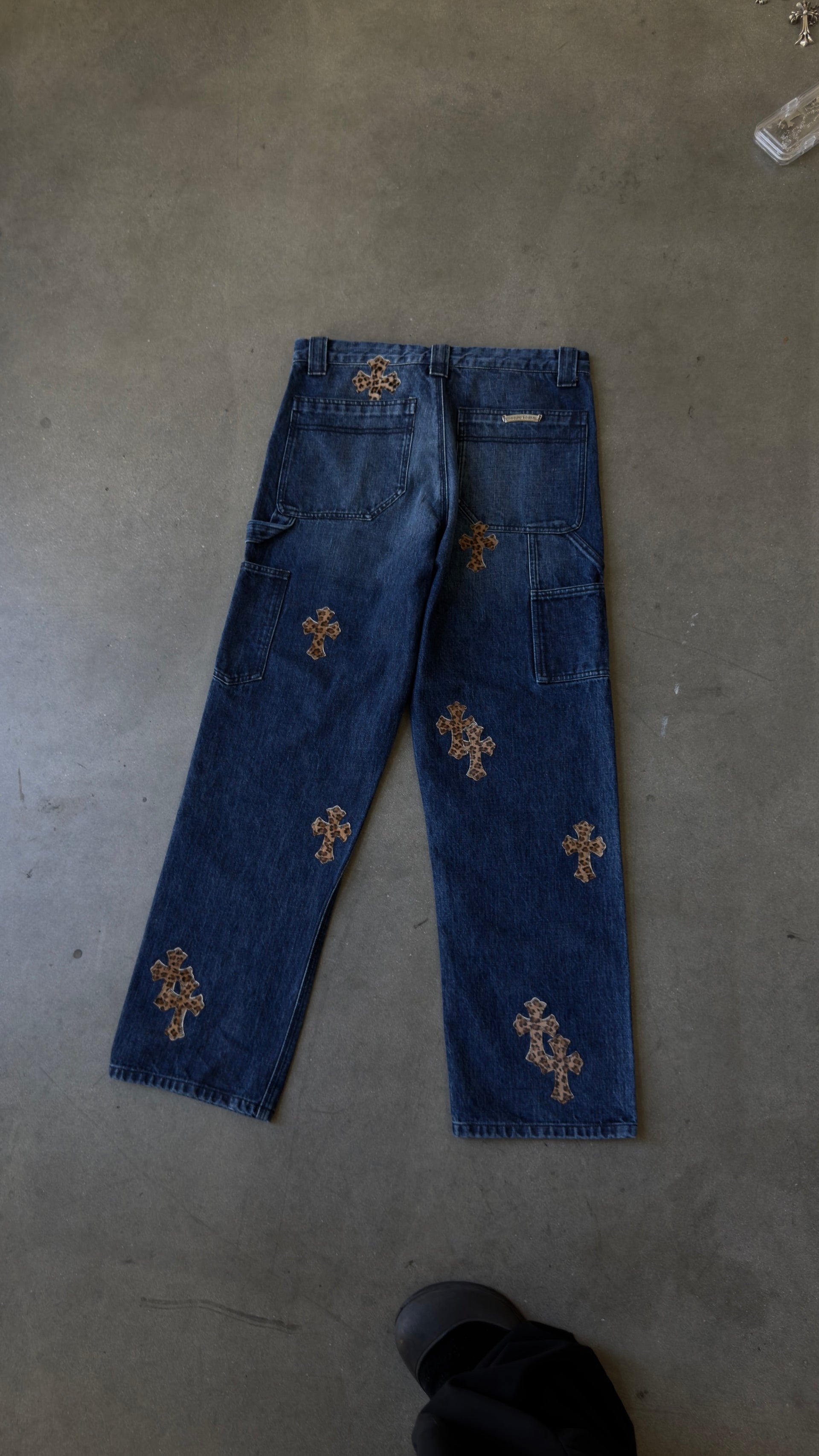 Chrome Hearts Blue Cheetah Cross Patch Jeans
