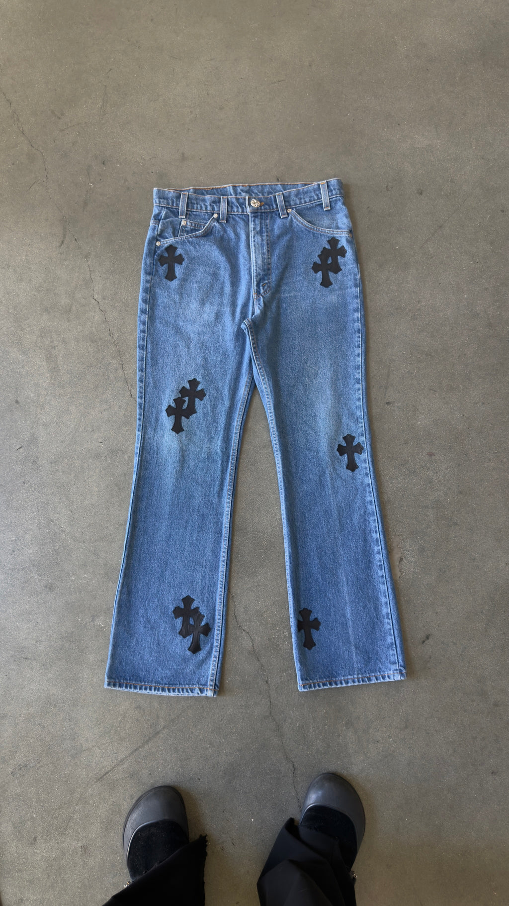 Chrome Hearts Levis 517 Black Cross Patch Jeans BLUE