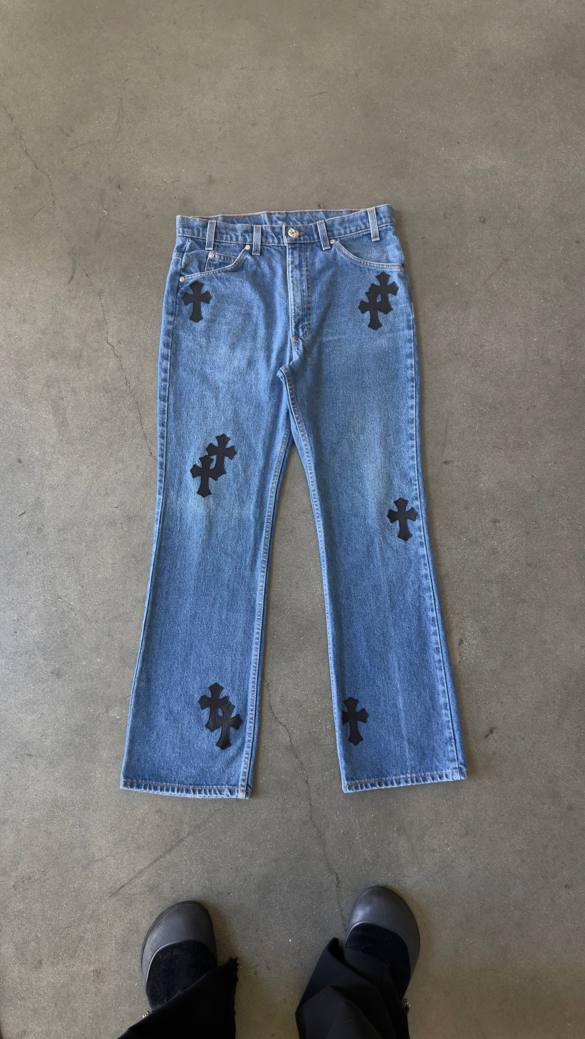 Chrome Hearts Levis 517 Black Cross Patch Jeans BLUE