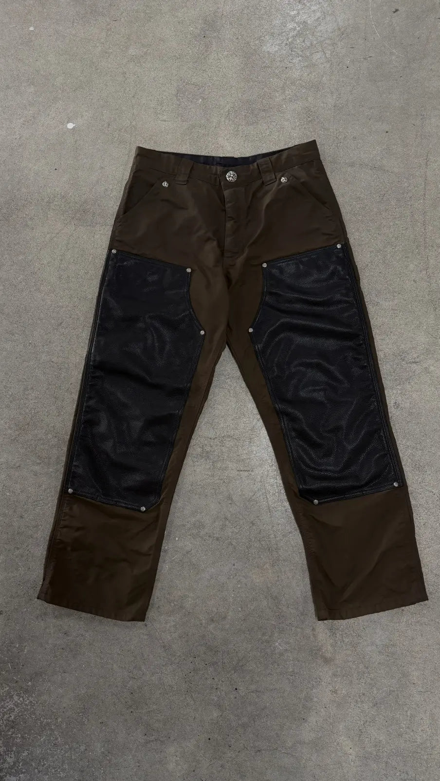 Chrome Hearts Brown Nylon and Leather Double Knee Pants