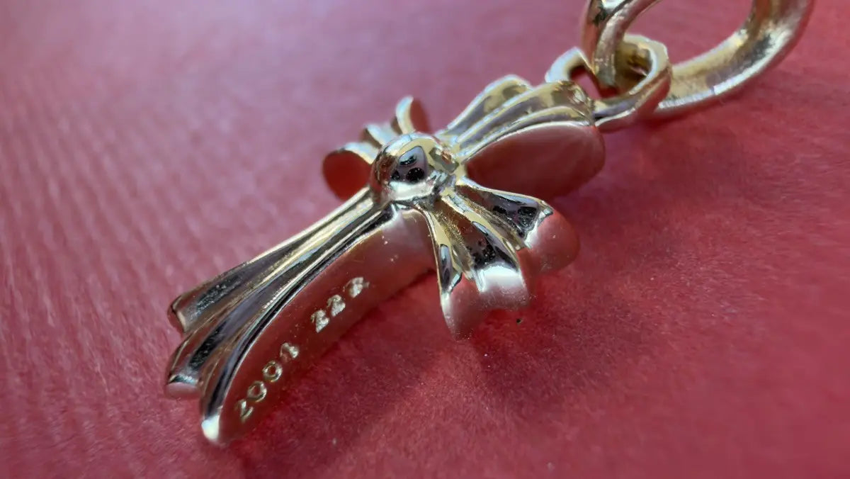 Chrome Hearts 22K Gold Blue Baby Fat Cross Charm Pendant Chrome Hearts