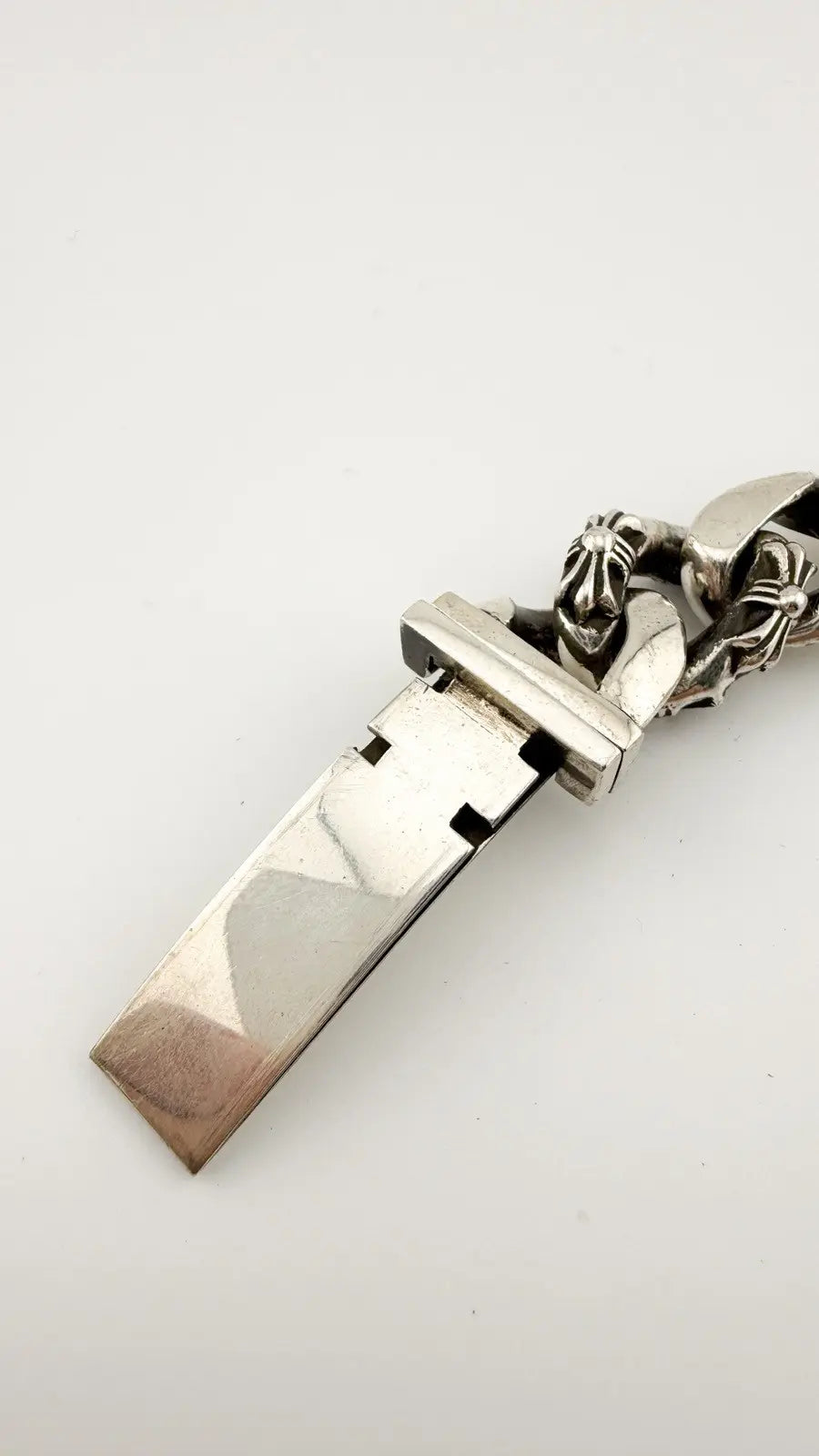 Chrome Hearts Silver ID Cross Fancy Link Cuban Bracelet