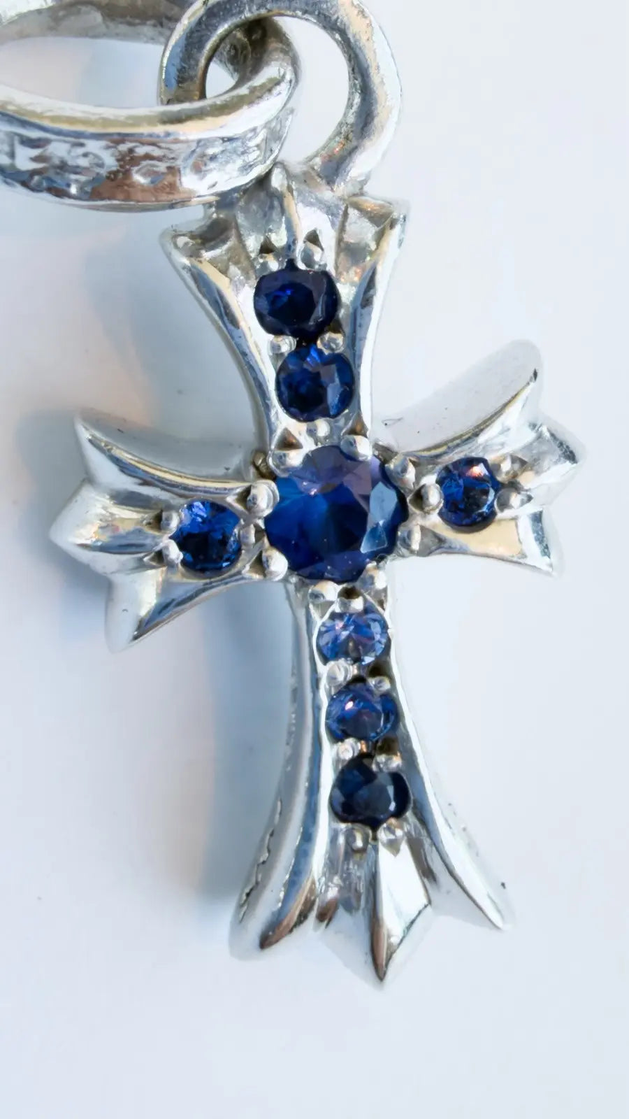 Chrome Hearts Blue Sapphire Pavé "Baby Fat" Cross Pendant Chrome Hearts