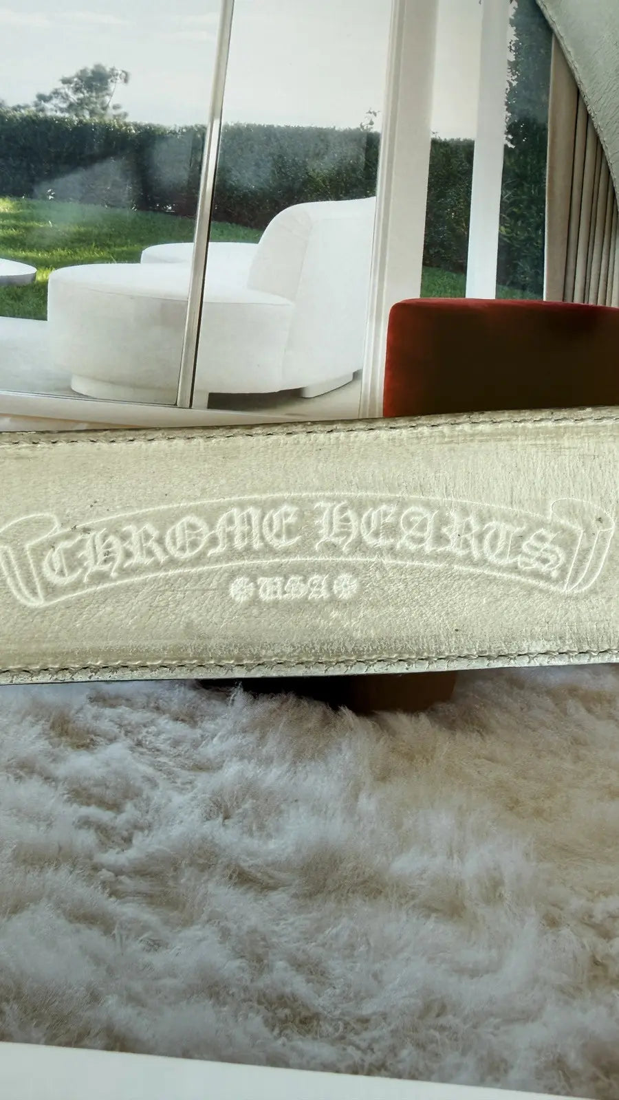 Chrome Hearts White Leather Belt Strap Chrome Hearts