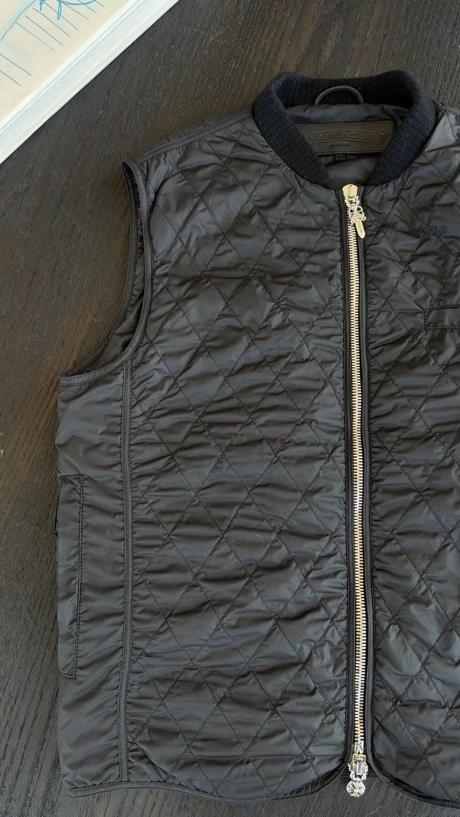 Chrome Hearts "Papa" Spinal Cross Patch Quilted Vest Size M Chrome Hearts