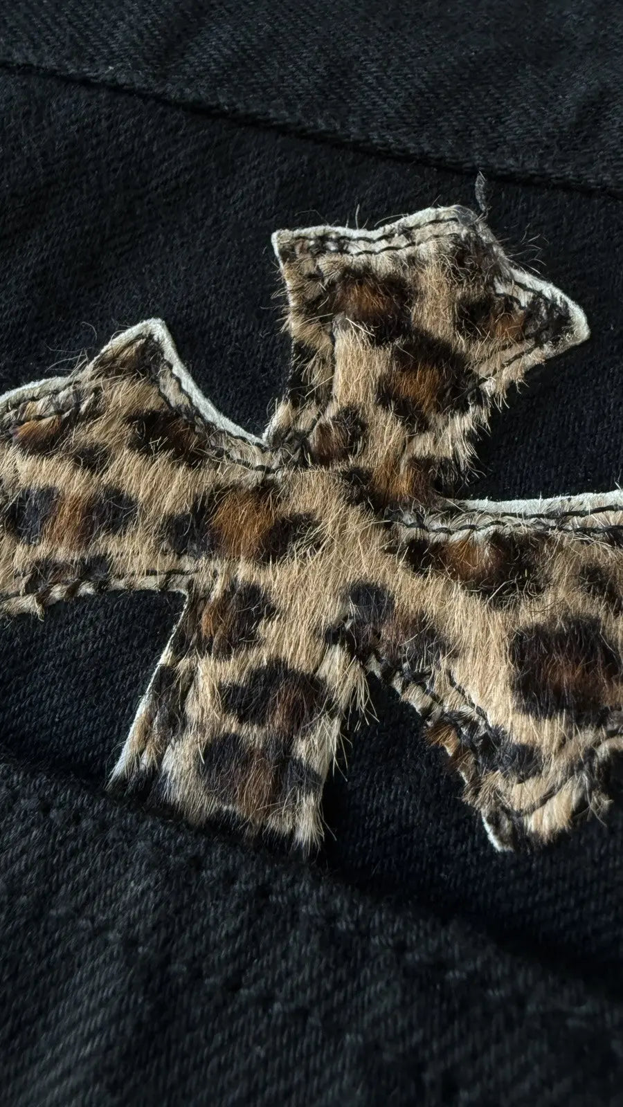 Chrome Hearts Black Cheetah Lime Cross Patch Jeans