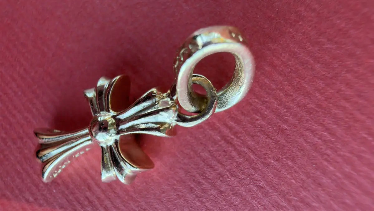 Chrome Hearts 22K Gold Blue Baby Fat Cross Charm Pendant Chrome Hearts
