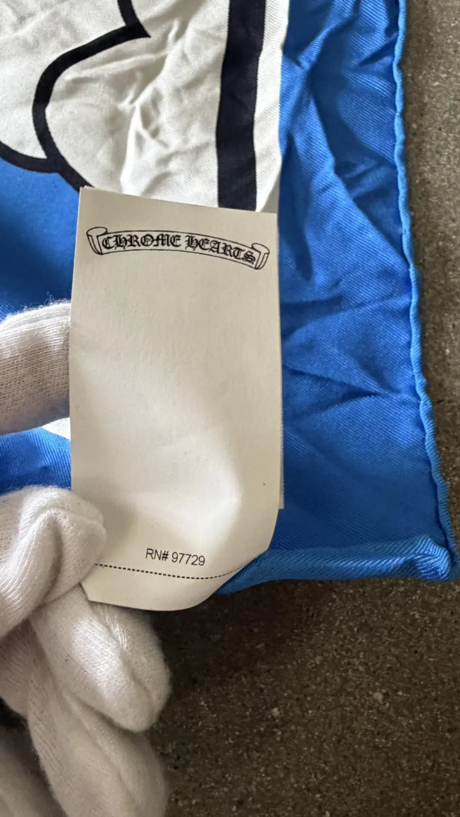 Chrome Hearts Blue and White Silk Graphic Scarf