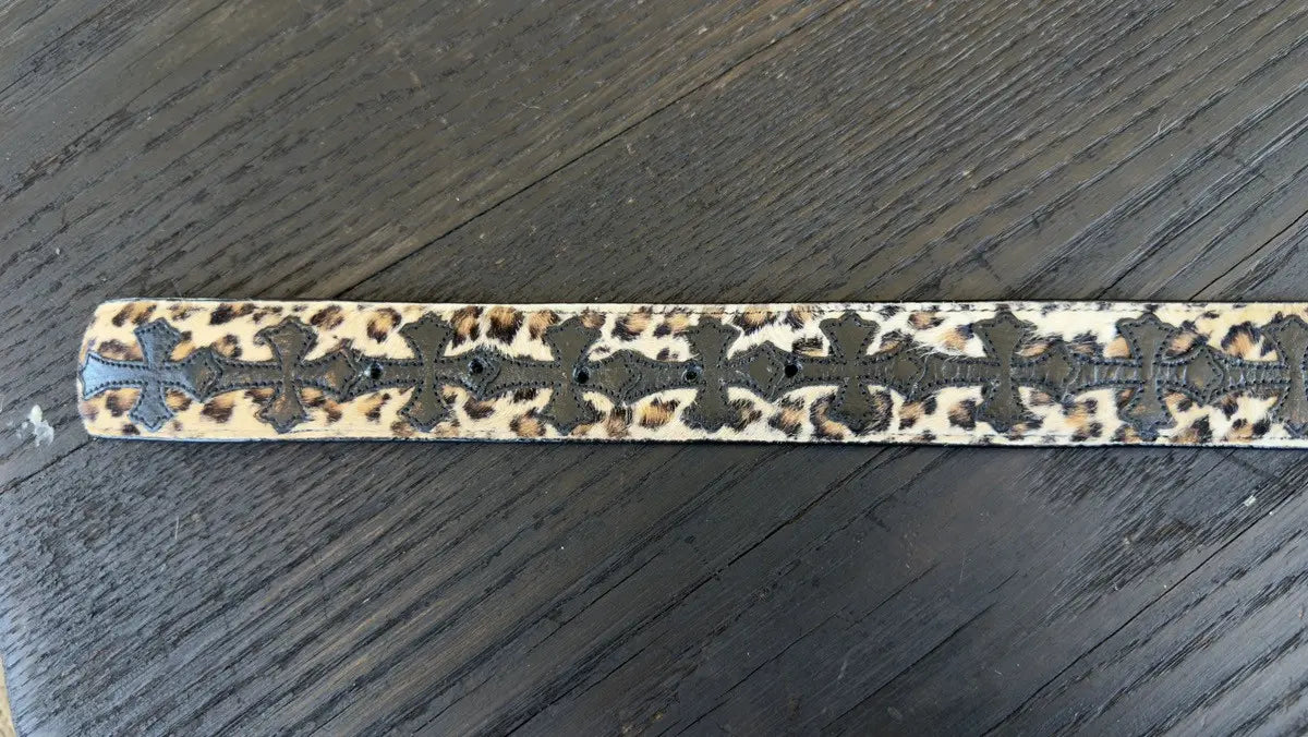 Chrome Hearts-Style Leopard Print Ponyhair Belt Strap Chrome Hearts