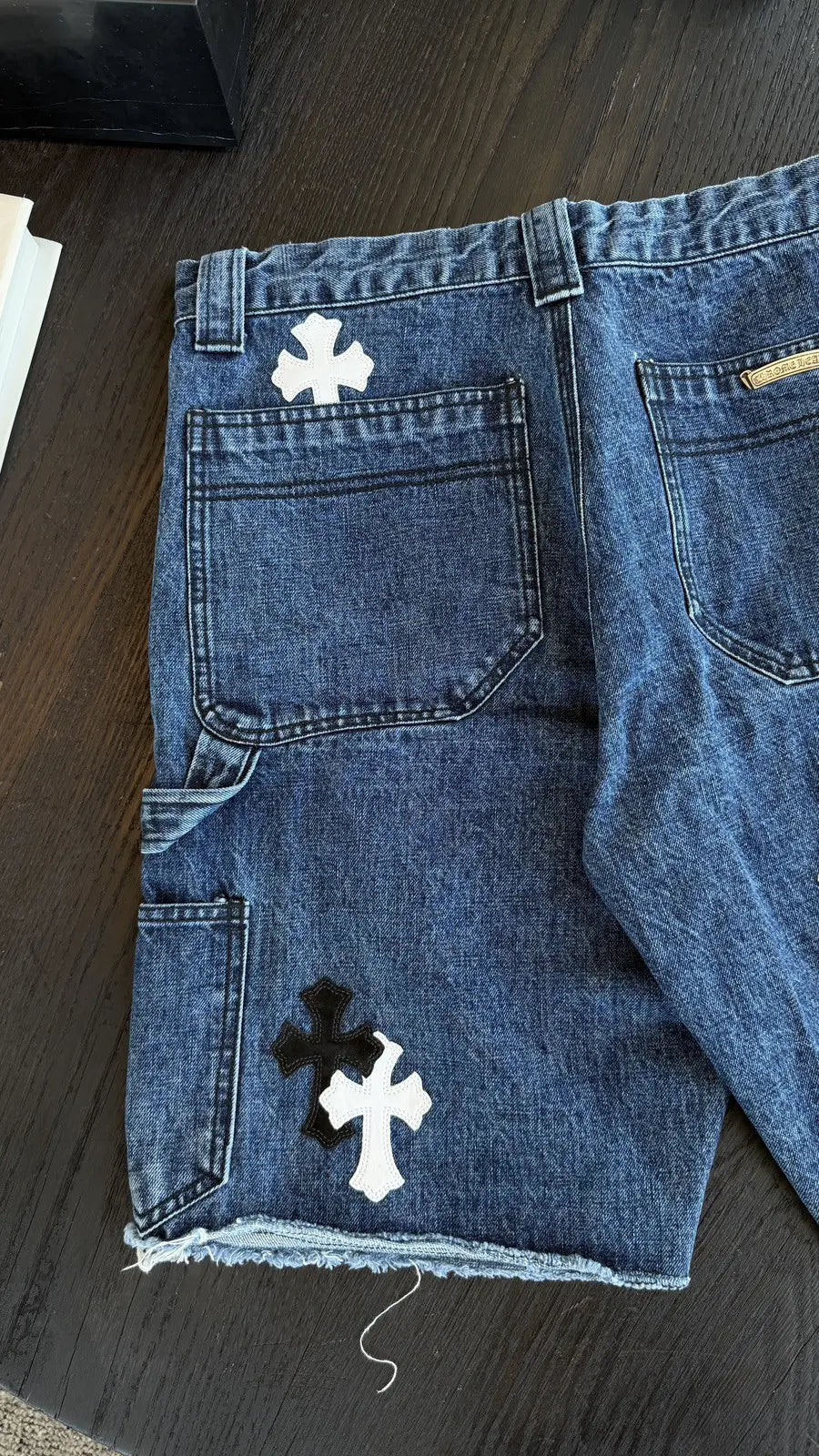 Chrome Hearts White Black Cross Patch Jean Shorts Chrome Hearts
