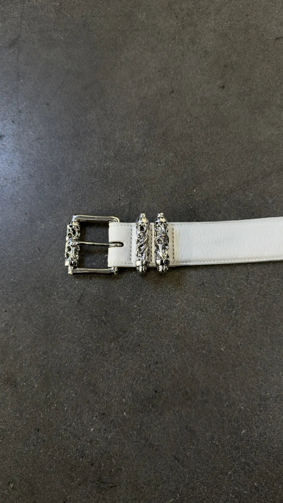Chrome Hearts White Leather Roller Belt