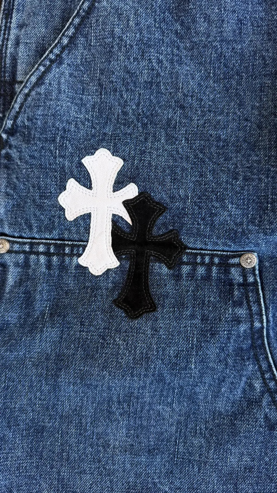 Chrome Hearts White Black Cross Patch Jean Shorts Chrome Hearts