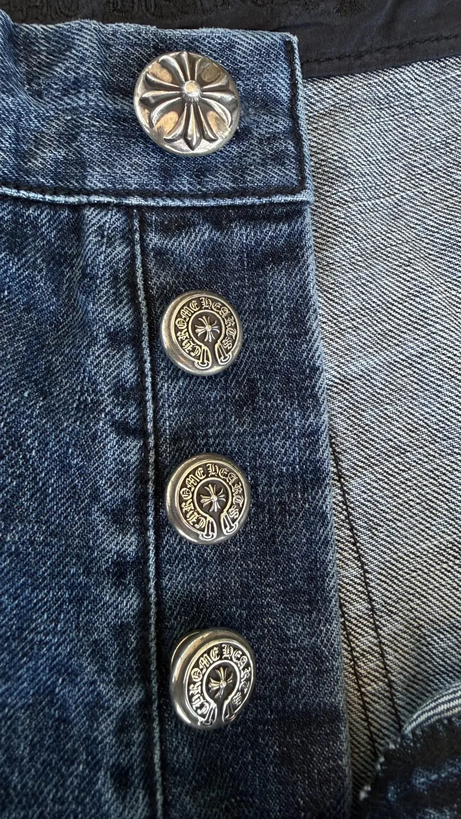 Chrome Hearts White Black Cross Patch Jean Shorts Chrome Hearts