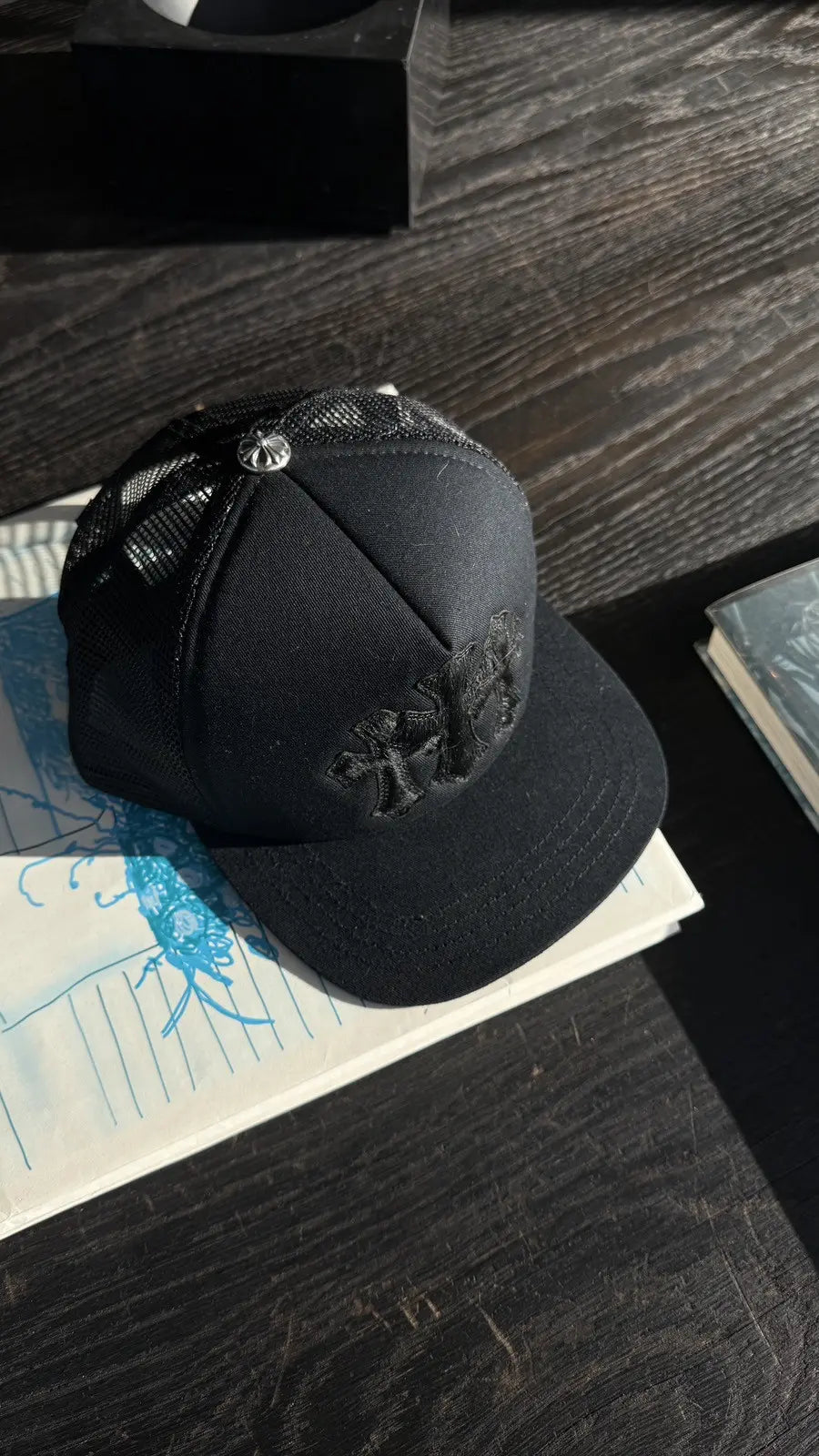 Chrome Hearts Triple Cross Fur Patch Cemetery Trucker Hat Chrome Hearts