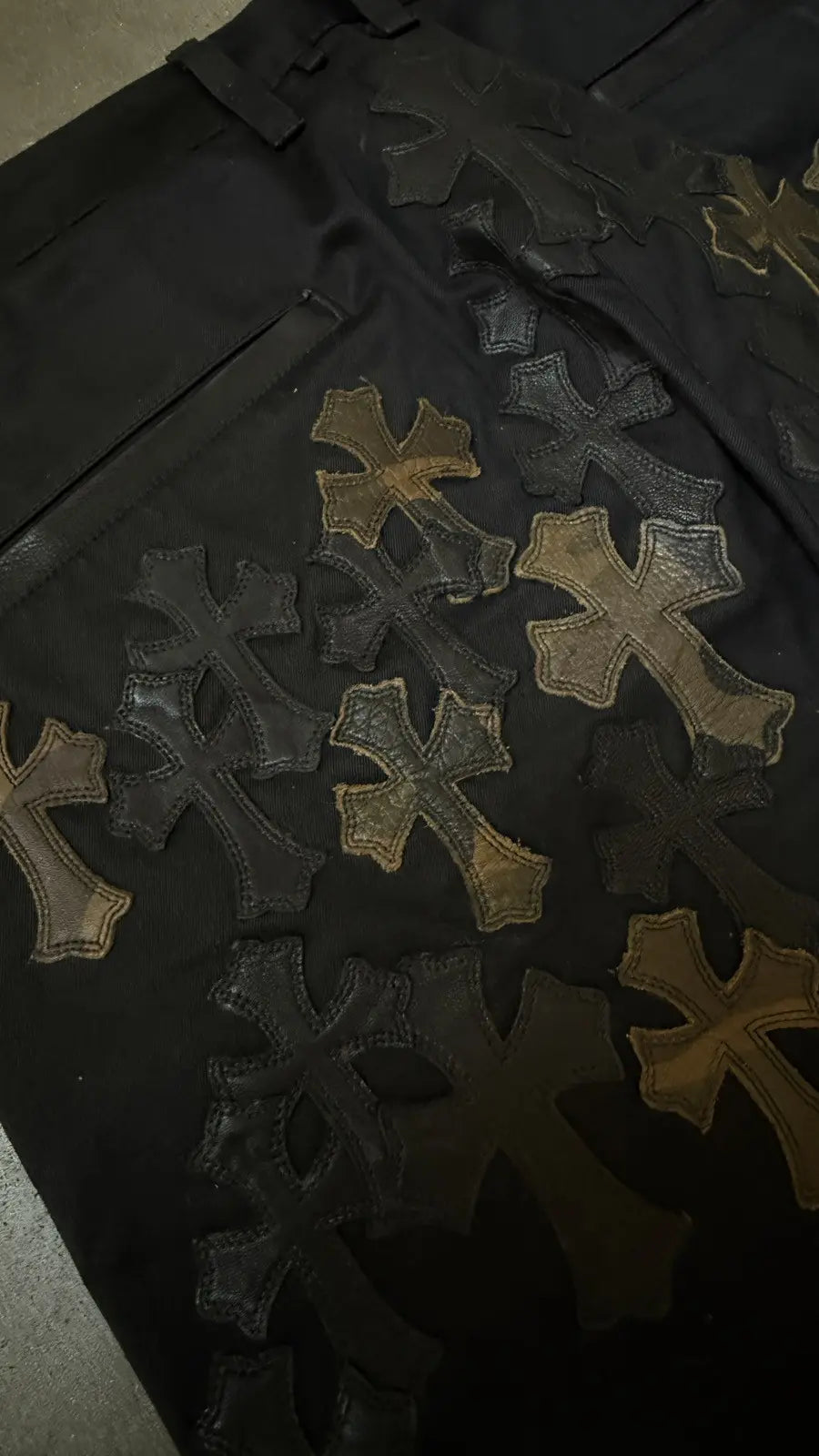 Chrome Hearts Chino Pants Black Camo Cross Patches