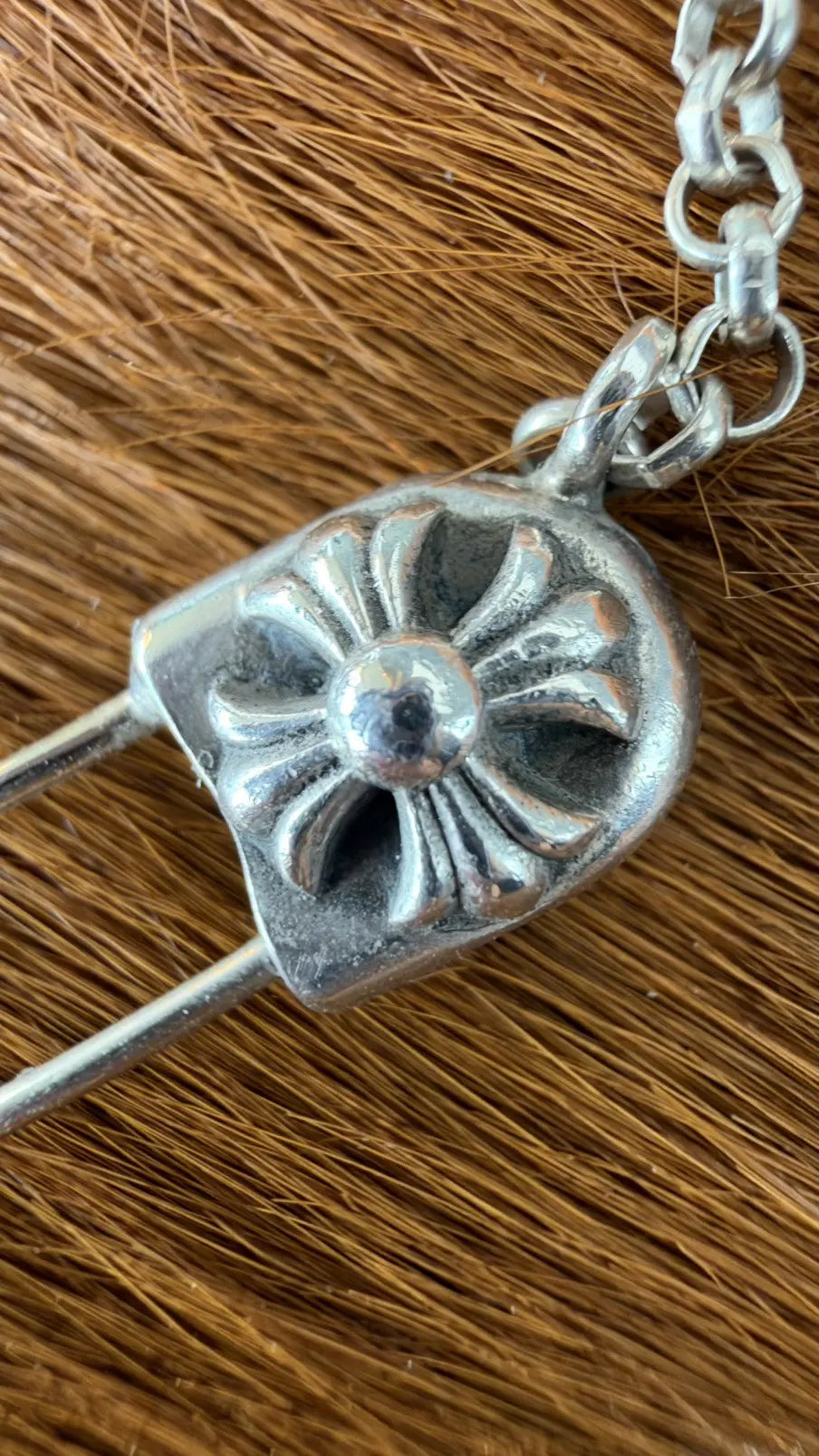 Chrome Hearts Floral Cross Safety Pin Necklace - 16 Inches Chrome Hearts