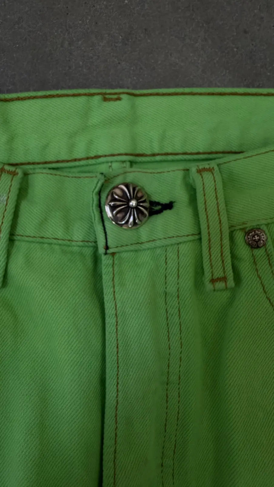 Chrome Hearts Green&Black Cross Patch Jeans