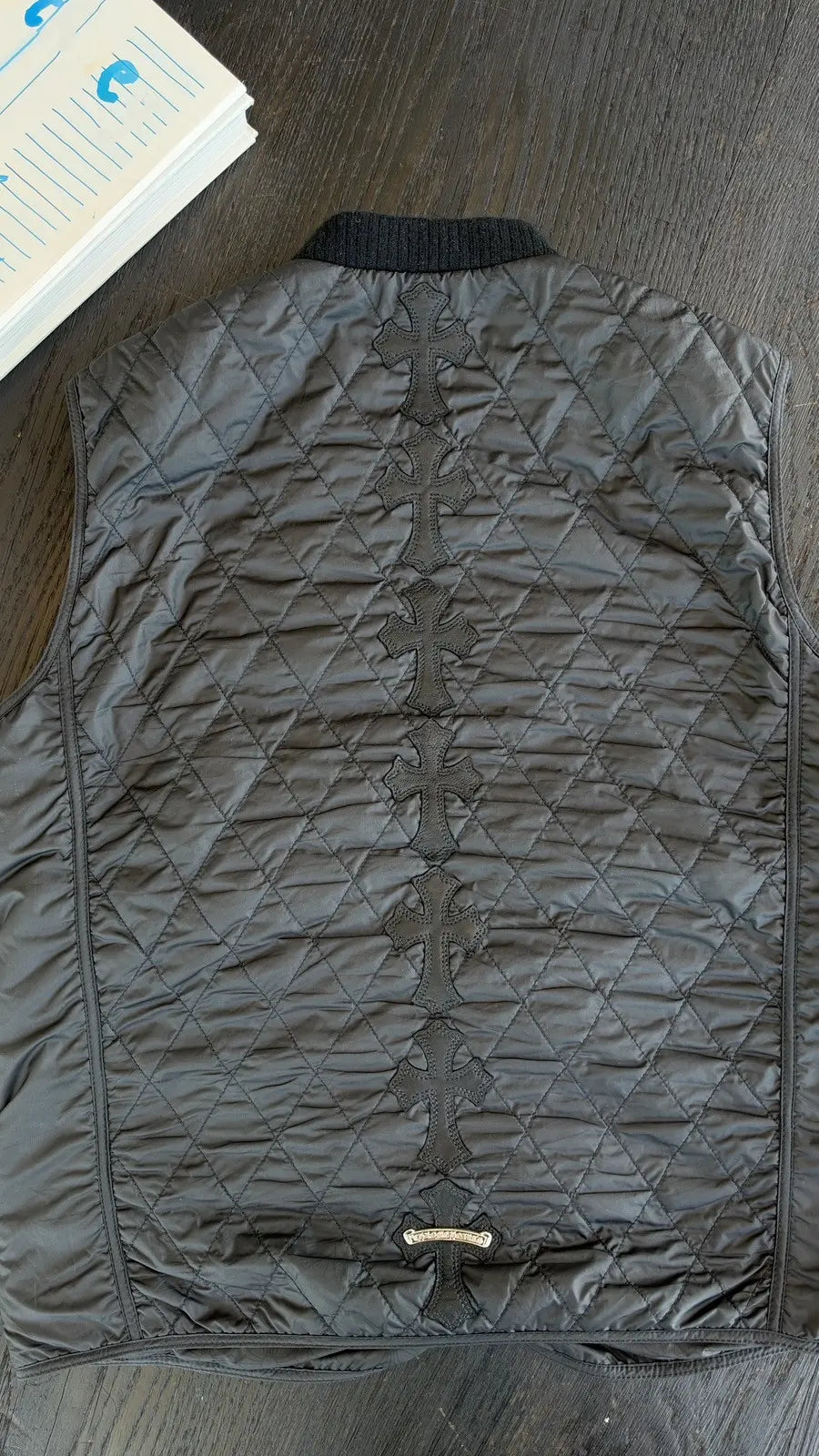 Chrome Hearts "Papa" Spinal Cross Patch Quilted Vest Size M Chrome Hearts