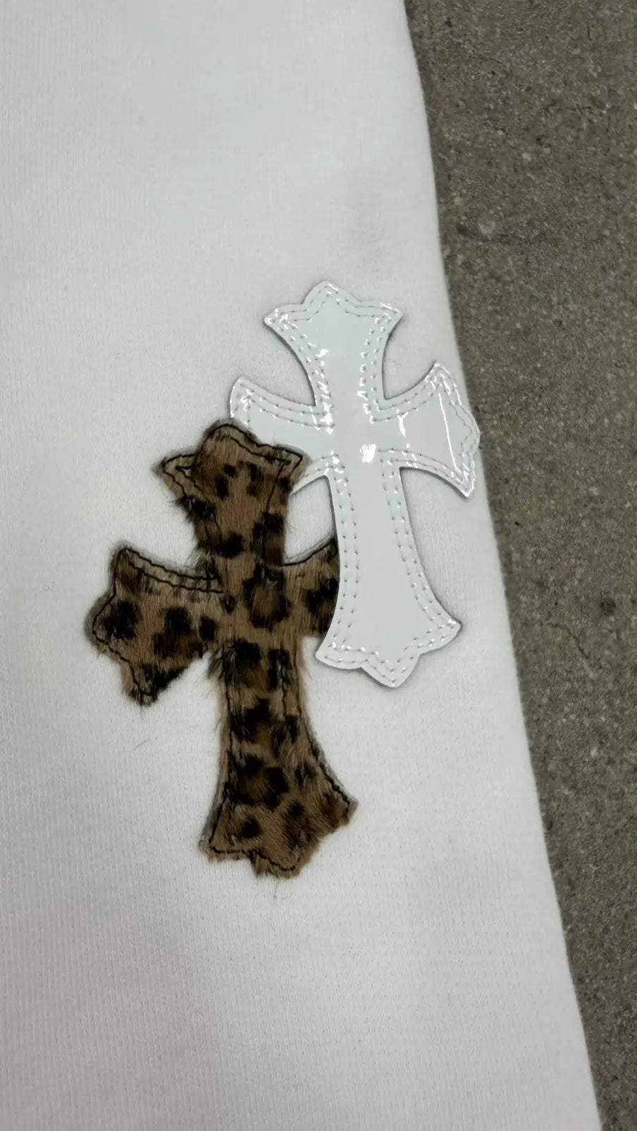 Chrome Hearts White & Leopard Cross Patch Sweatpants
