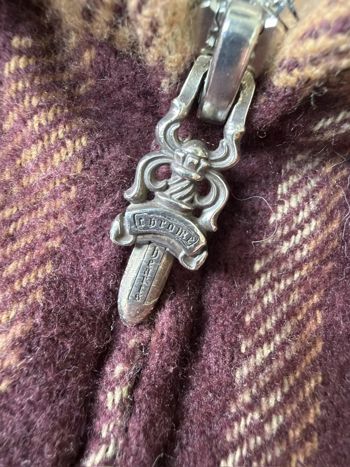 Chrome Hearts Plaid Flannel Jacket w Shearling Collar