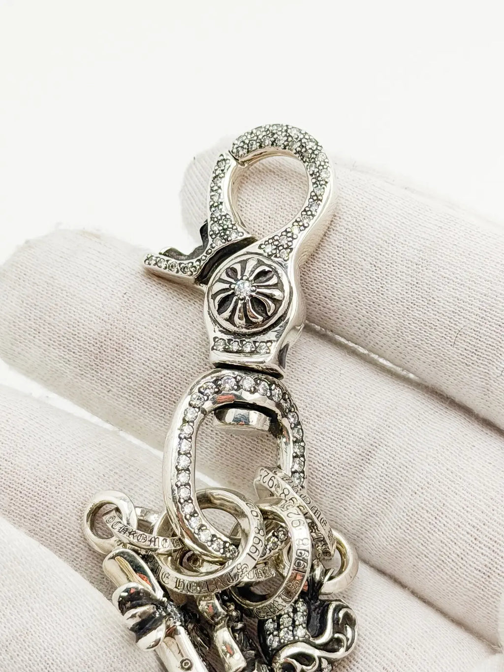 Chrome Hearts 925 Sliver full White Dimond Dagger Keychain