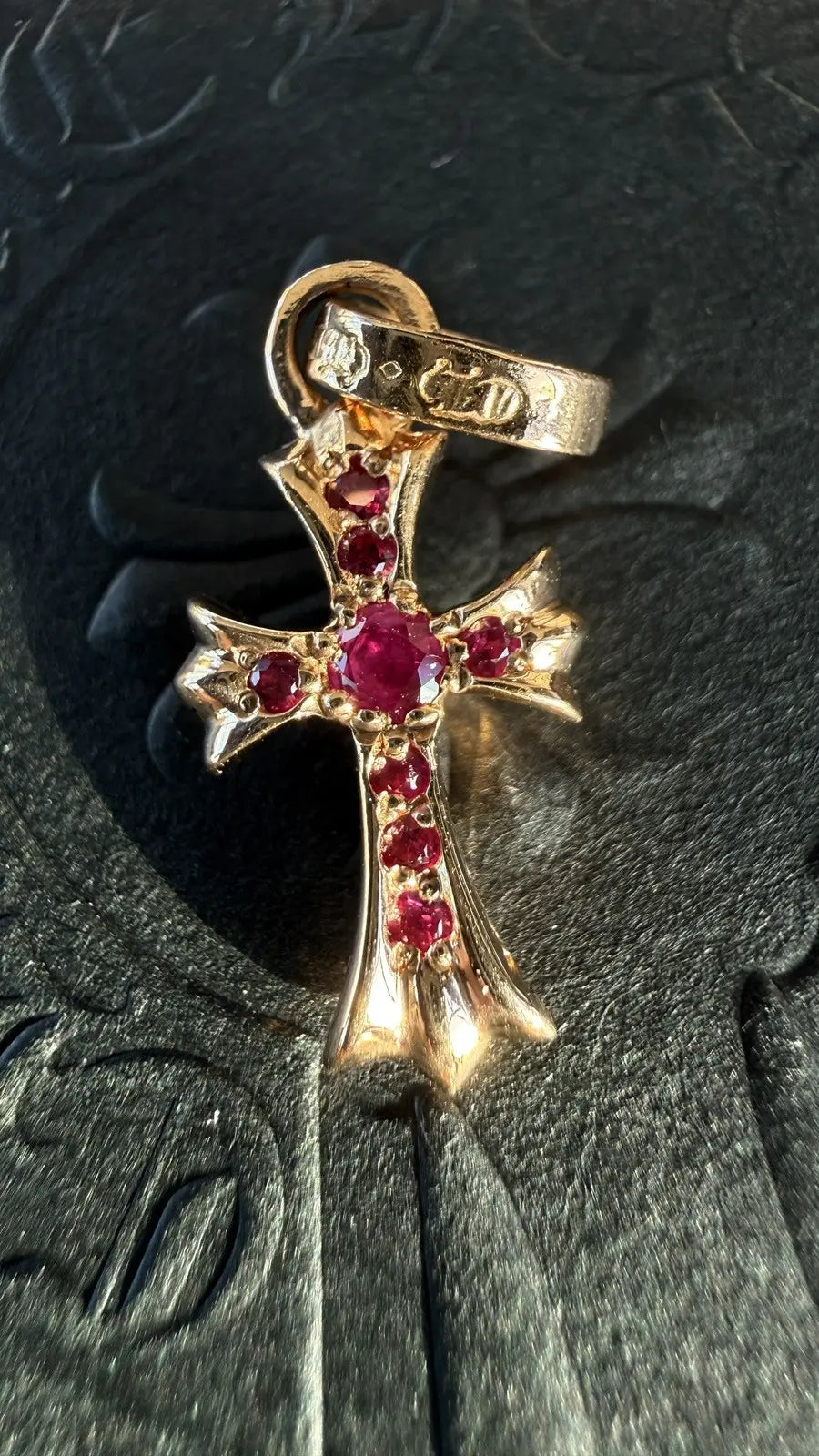 Chrome Hearts 22K Gold Ruby Tiny Cross Charm Pendant Chrome Hearts