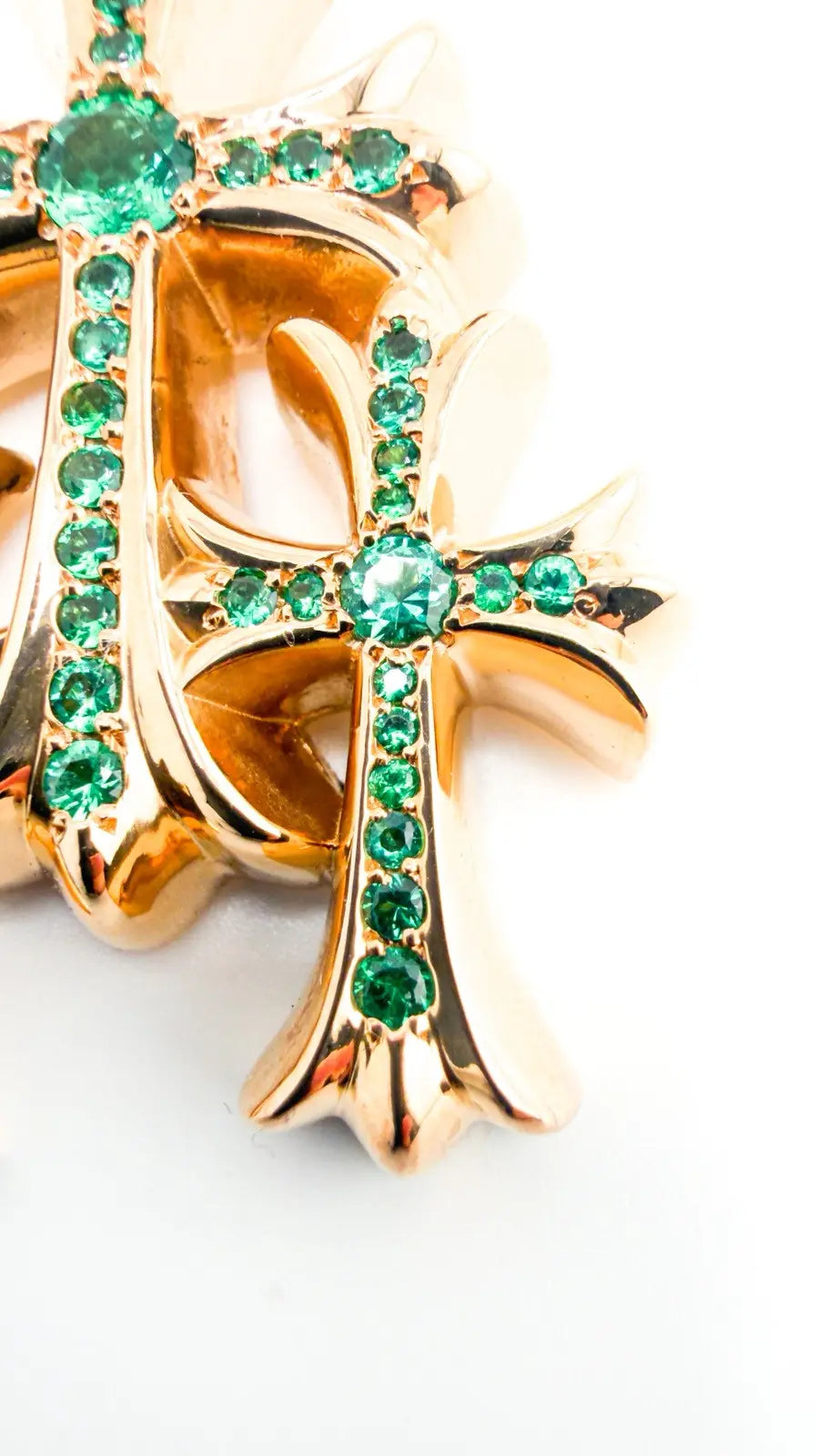 Chrome Hearts 22K Gold Emerald Triple Cross Pendant Chrome Hearts