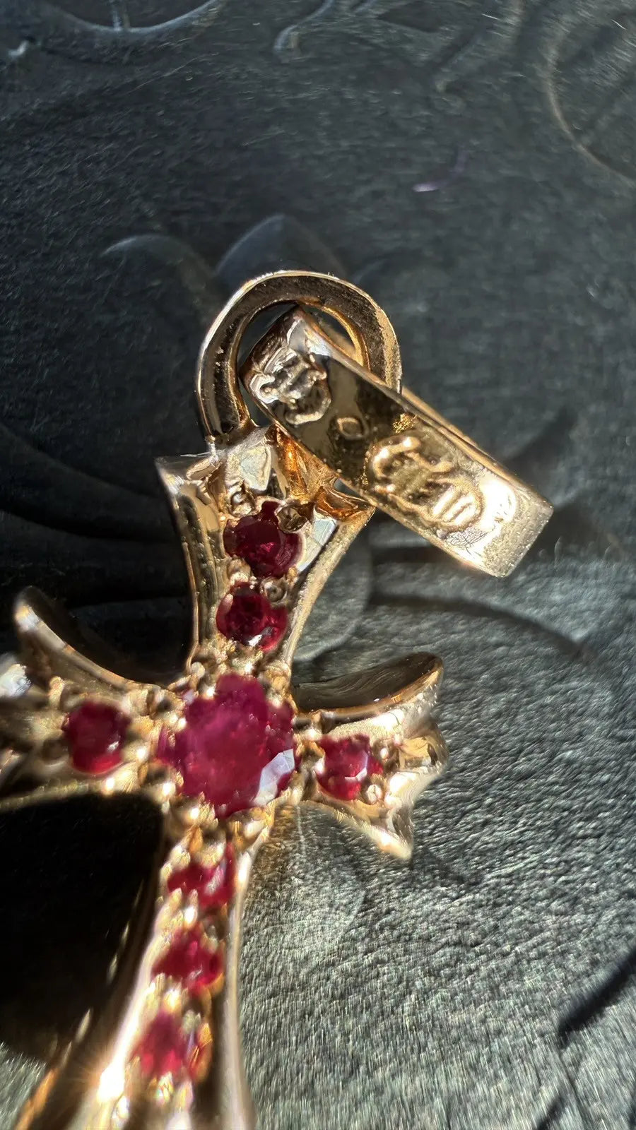 Chrome Hearts 22K Gold Ruby Tiny Cross Charm Pendant Chrome Hearts
