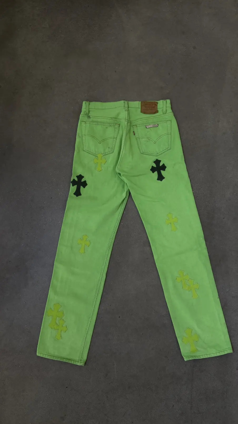 Chrome Hearts Green&Black Cross Patch Jeans