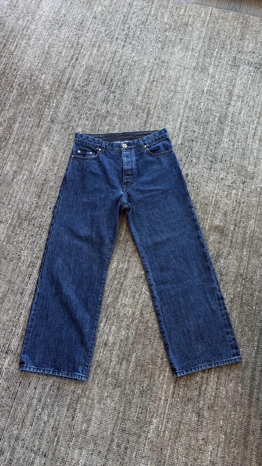 Chrome Hearts Dark Wash Denim Jeans Sterling Cross Button Chrome Hearts