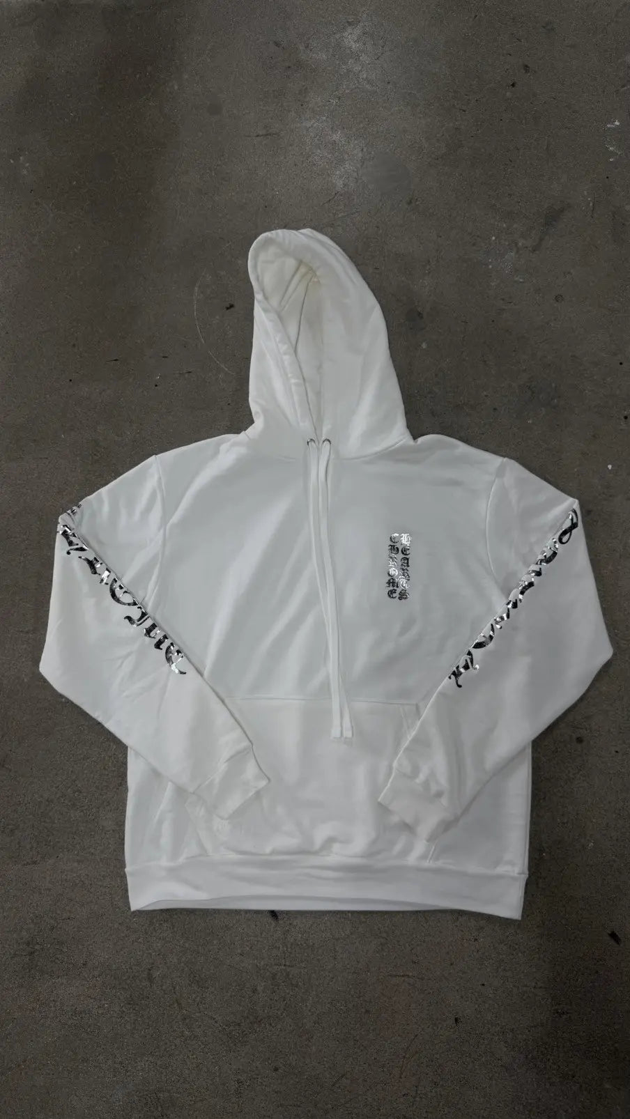 Chrome Hearts White Foil Hoodie Silver Scroll Script