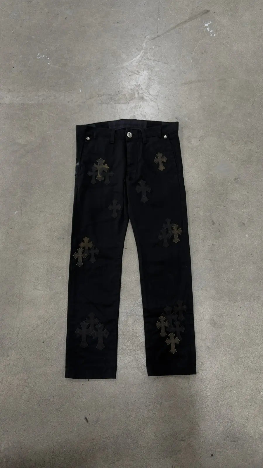 Chrome Hearts Chino Pants Black Camo Cross Patches