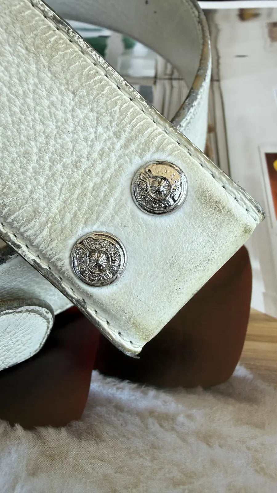 Chrome Hearts White Leather Belt Strap Chrome Hearts