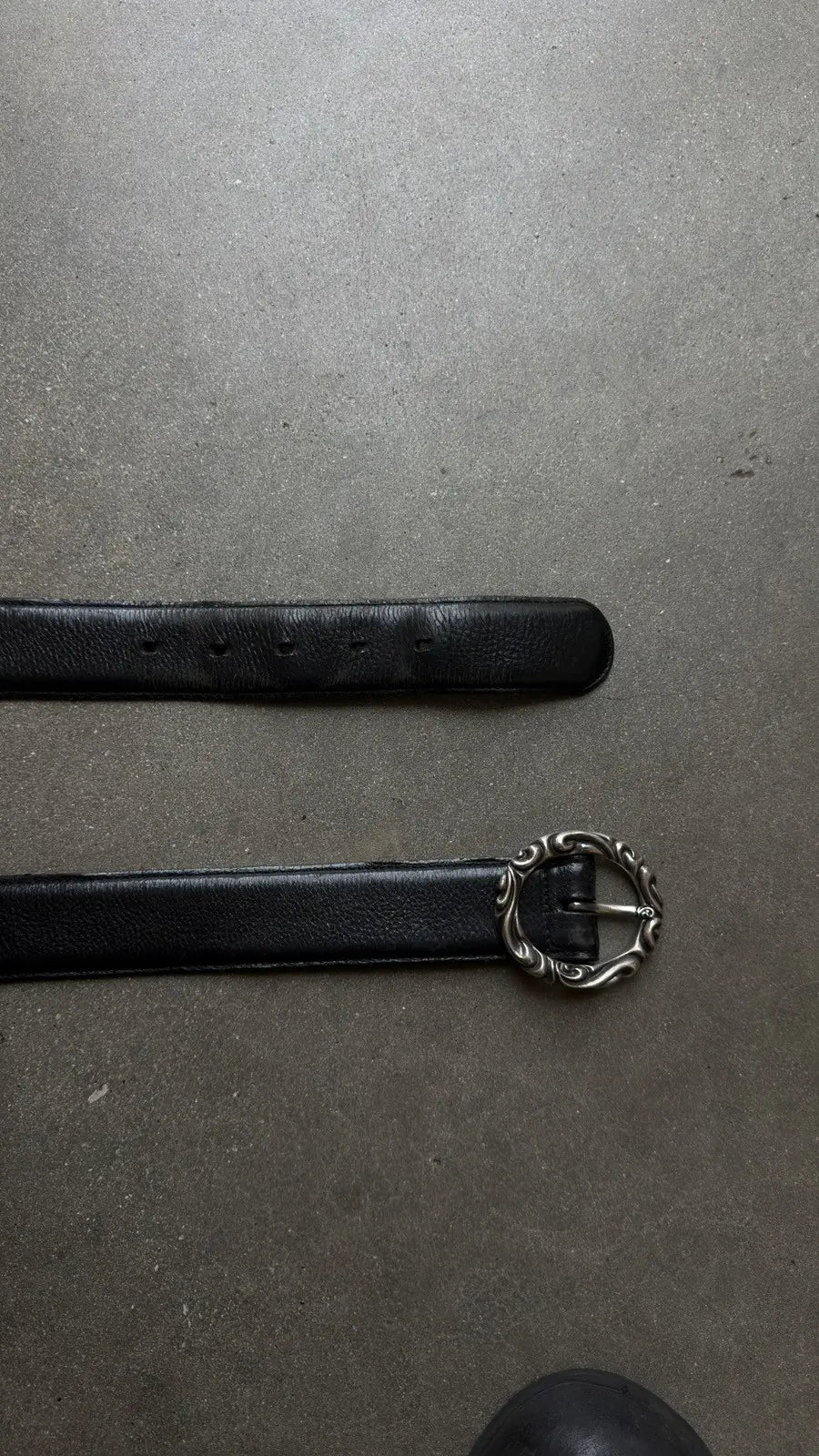 Chrome Hearts Black Leather Scroll Ring Belt