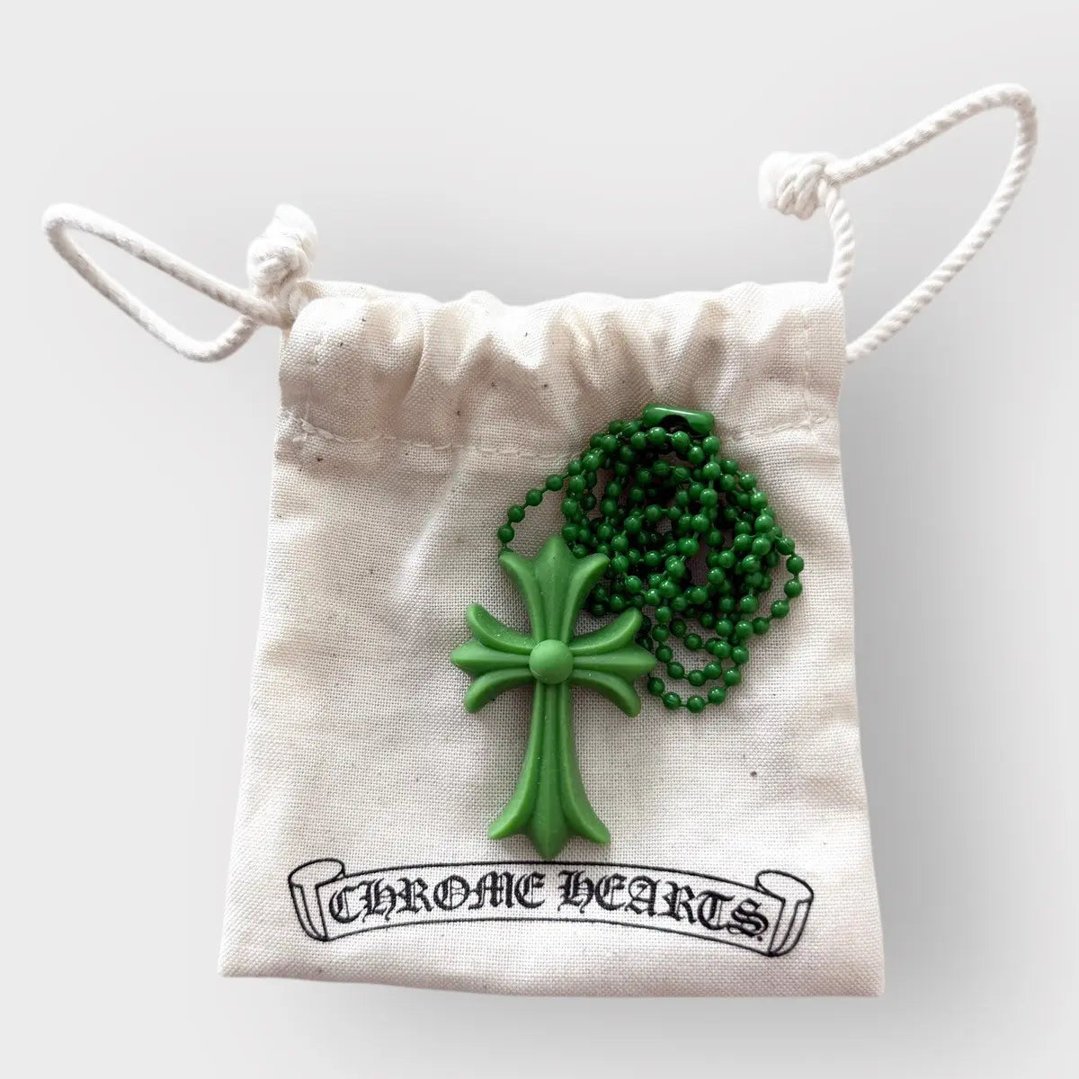 Chrome Hearts Silicon Green Cross Pendant With Ball Chain