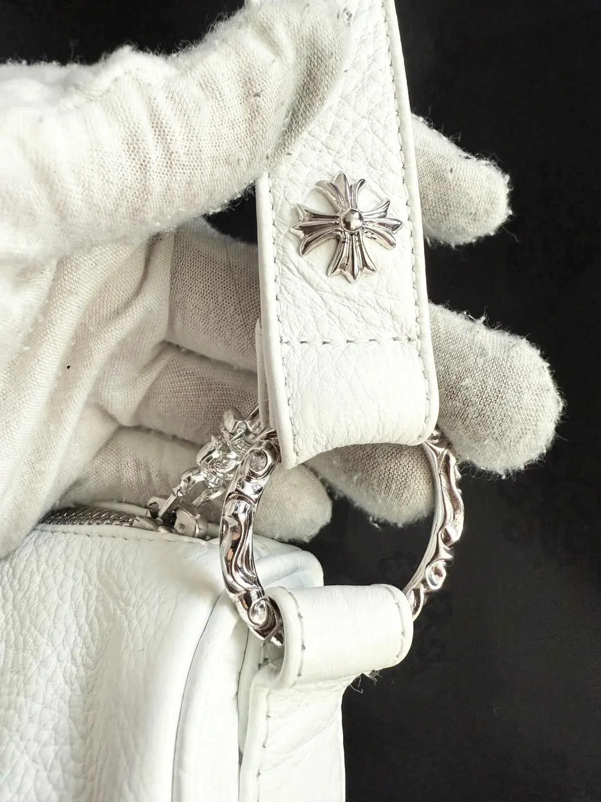 Chrome Hearts Chicken Nugget White Leather Hand Bag