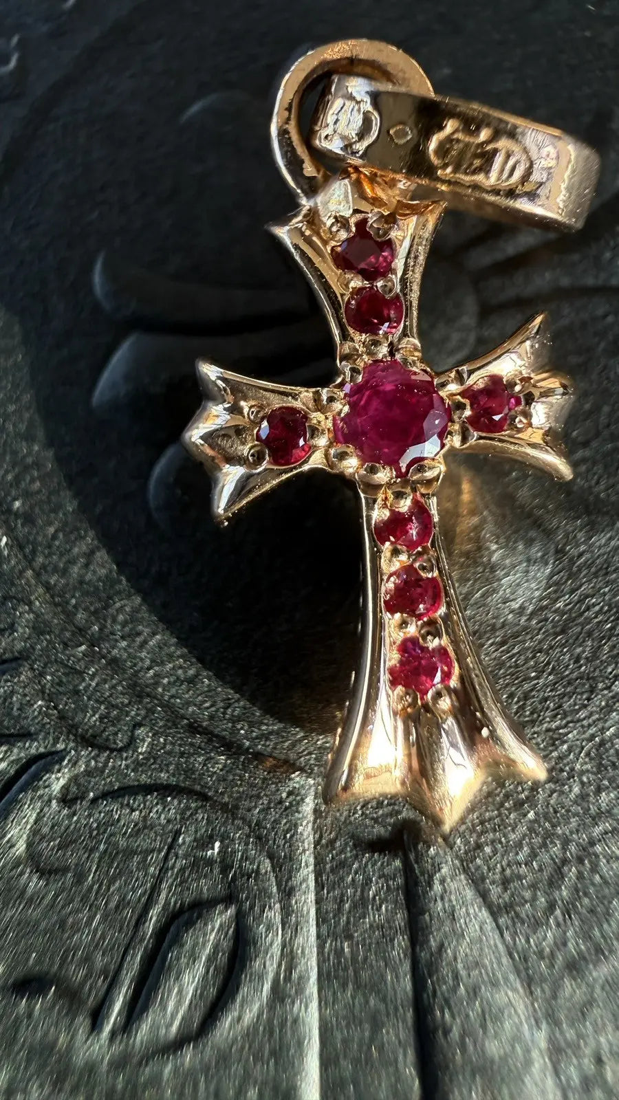 Chrome Hearts 22K Gold Ruby Tiny Cross Charm Pendant Chrome Hearts