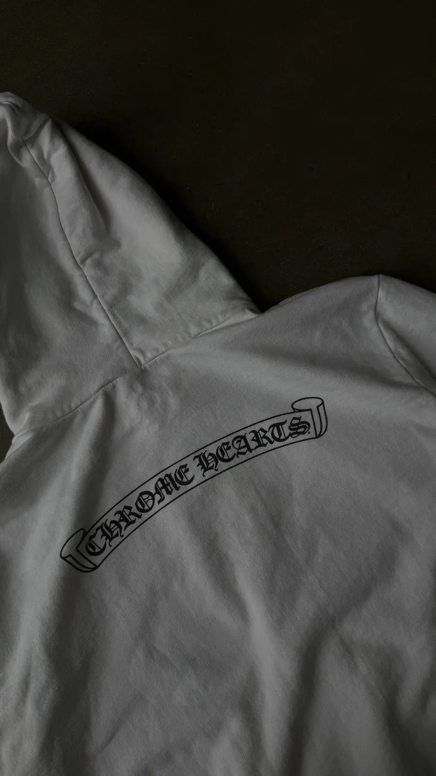 Chrome Hearts White Zip Up Banner Hoodie
