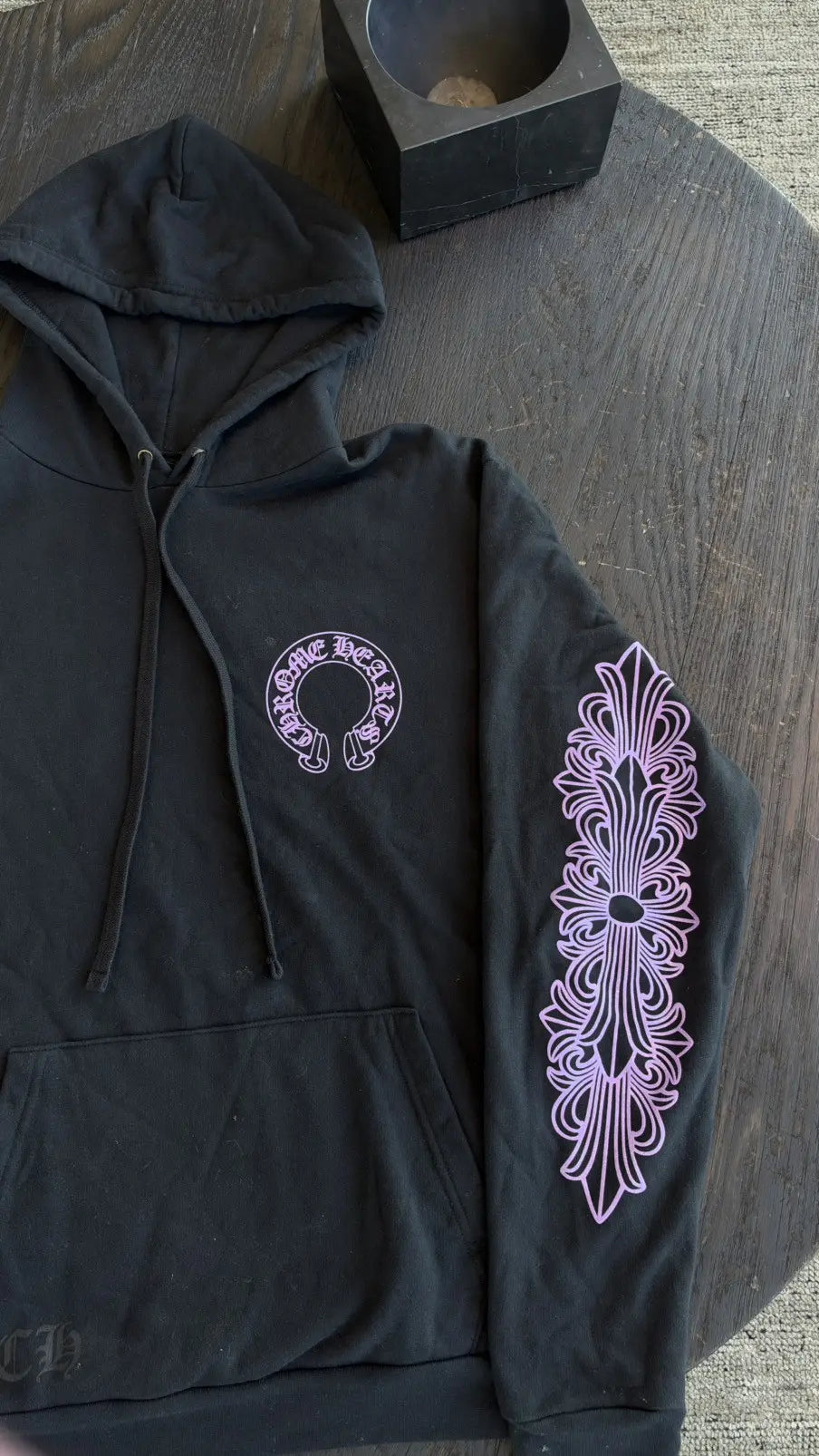 Chrome Hearts (F&F) Purple Glitter Floral Cross Hoodie Size L Chrome Hearts