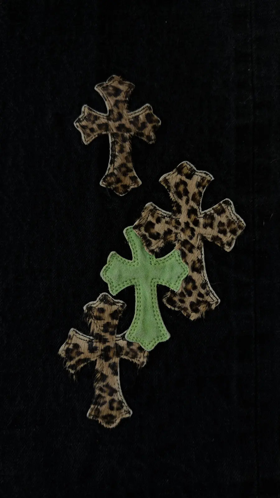 Chrome Hearts Green & Leopard Cross Patch Jeans