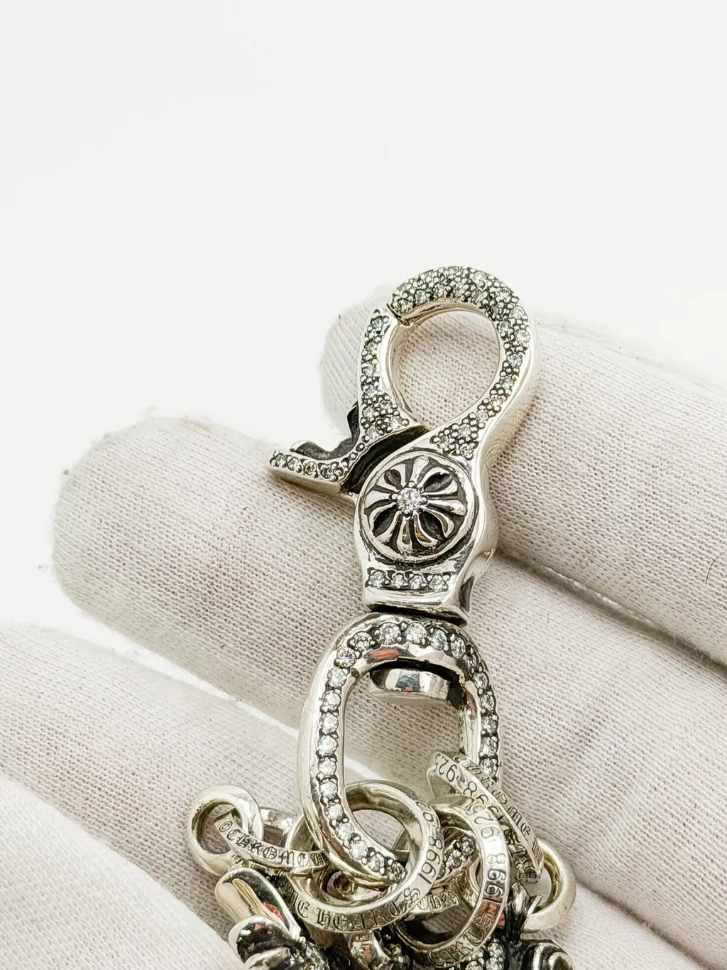 Chrome Hearts 925 Sliver full White Dimond Dagger Keychain