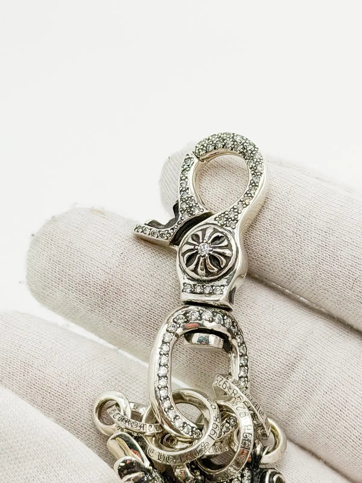 Chrome Hearts 925 Sliver full White Dimond Dagger Keychain