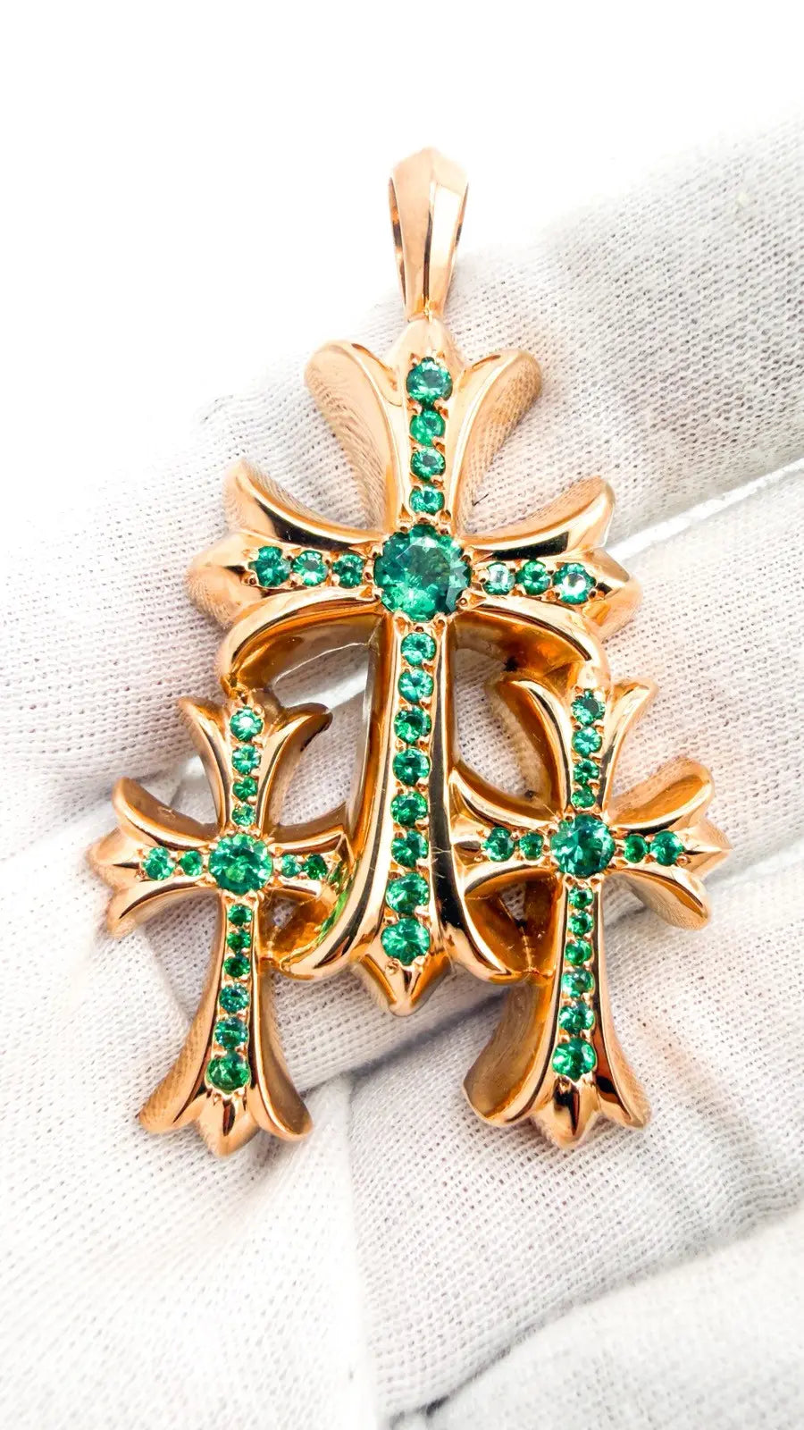 Chrome Hearts 22K Gold Emerald Triple Cross Pendant Chrome Hearts