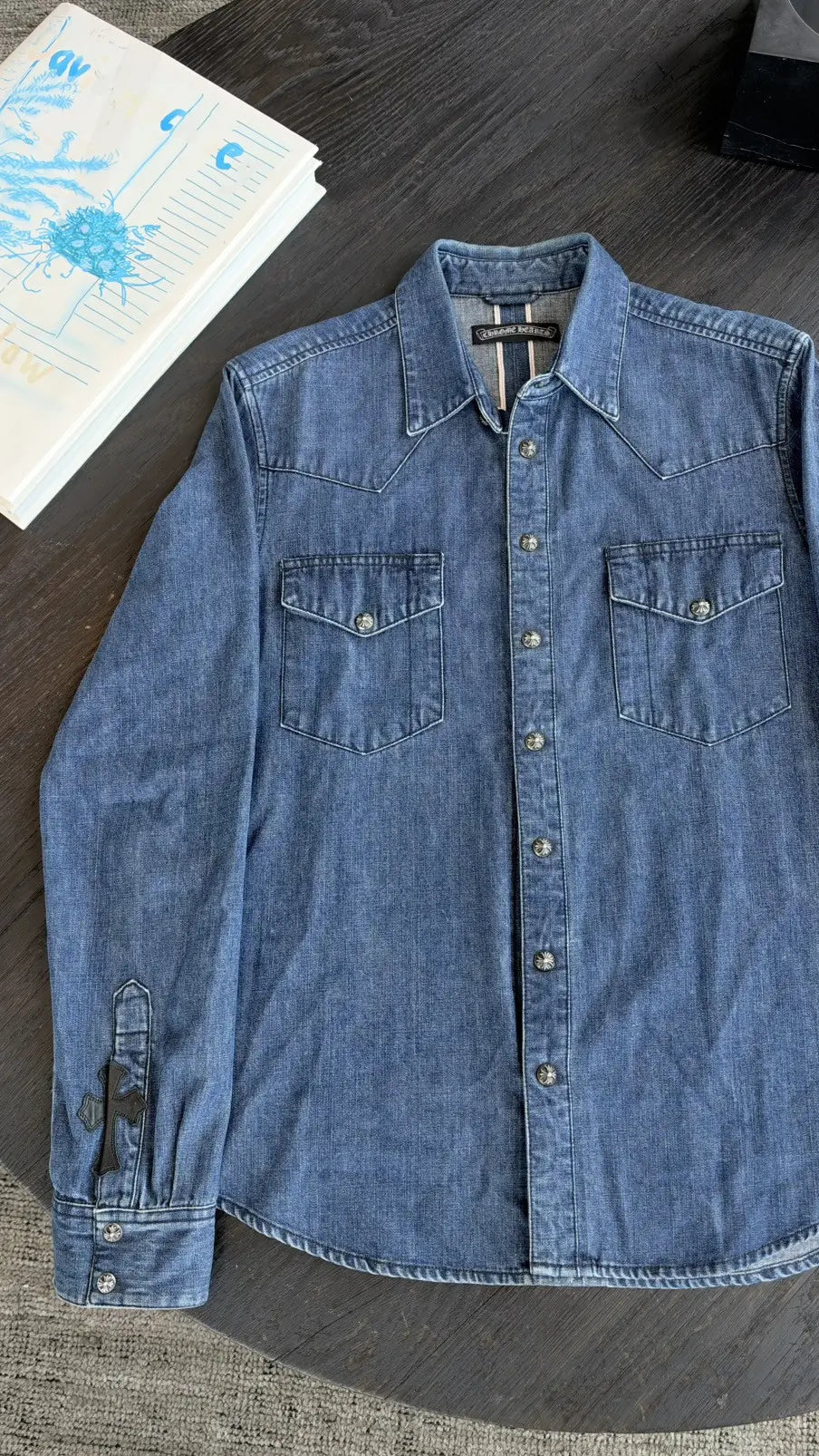 Chrome Hearts Cross Patch Western Denim Button-Up Shirt Size L Chrome Hearts