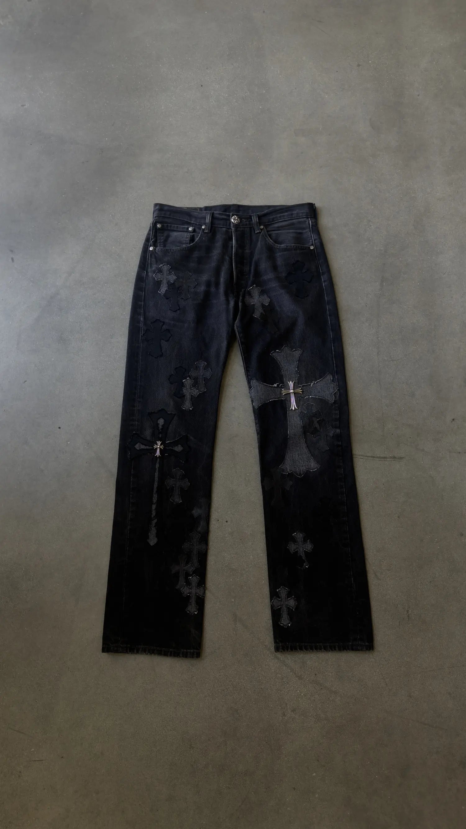 Chrome Hearts Black Denim Overpatched Vintage Jeans